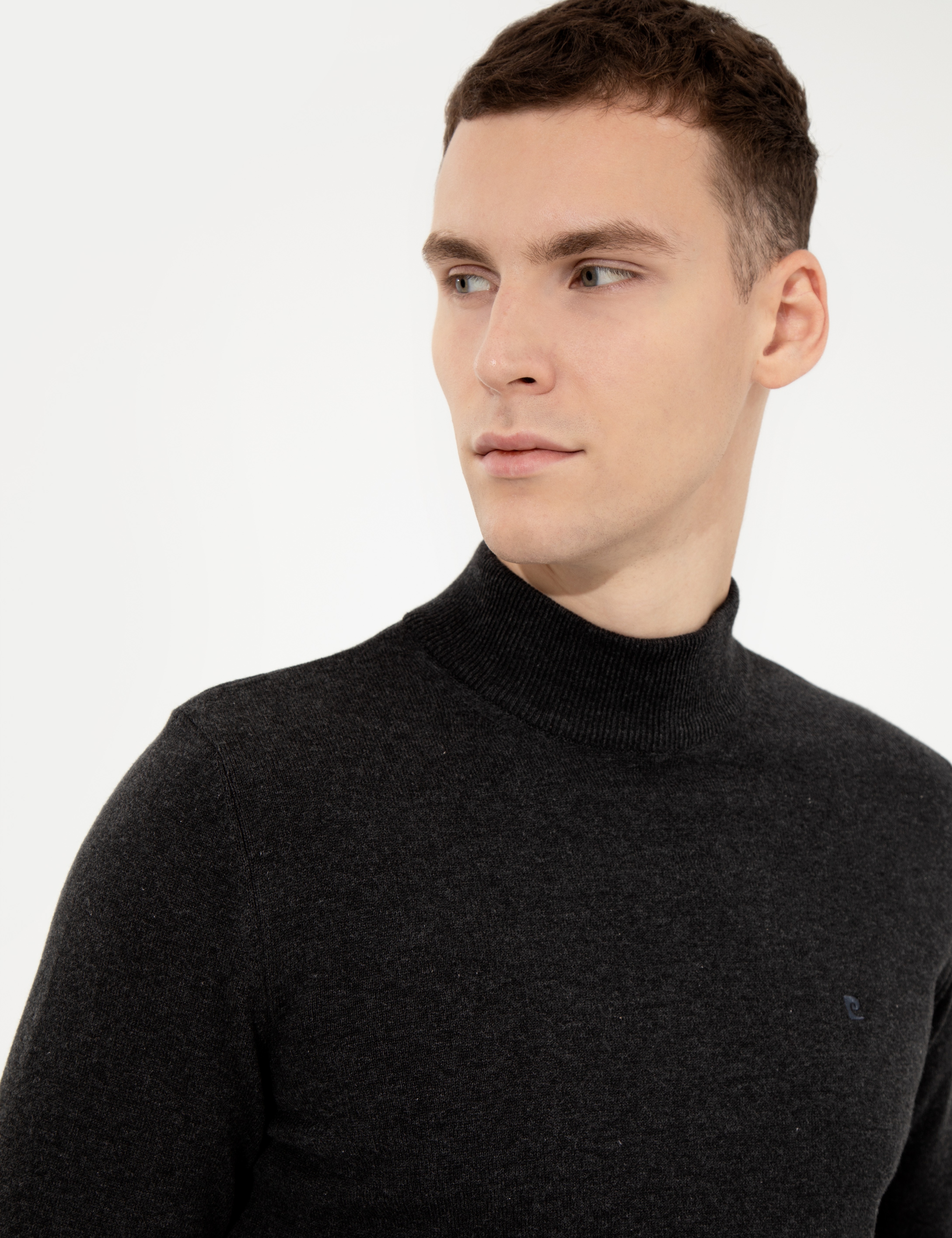 Antrasit Melanj Slim Fit Yarım Balıkçı Yaka Basic Triko Kazak - Image 2
