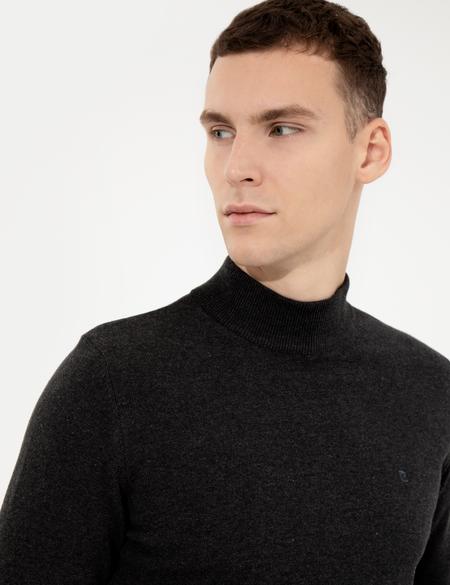 Antrasit Melanj Slim Fit Yarım Balıkçı Yaka Basic Triko Kazak - 50256965070