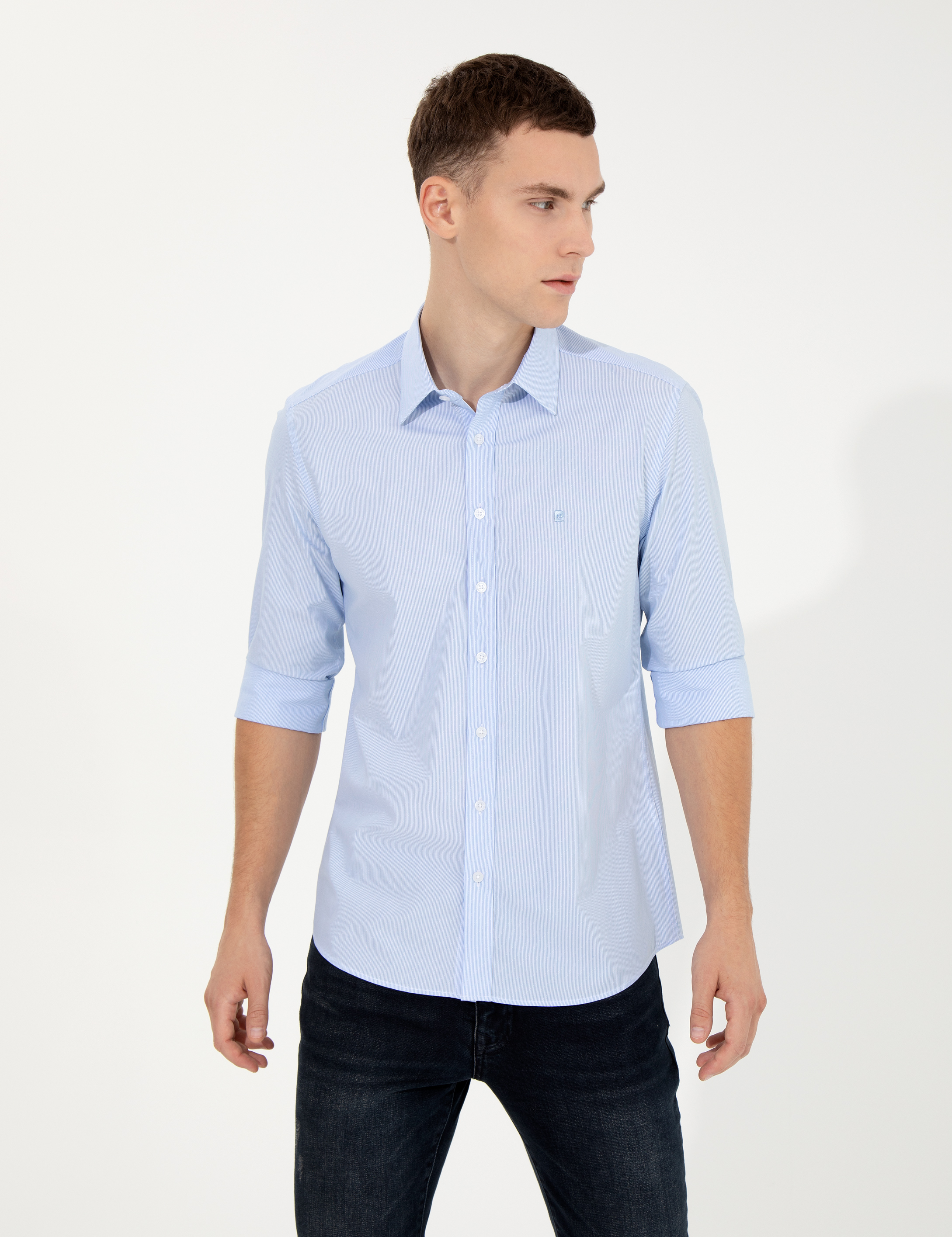 Açık Mavi Slim Fit Uzun Kollu Gömlek - Image 2