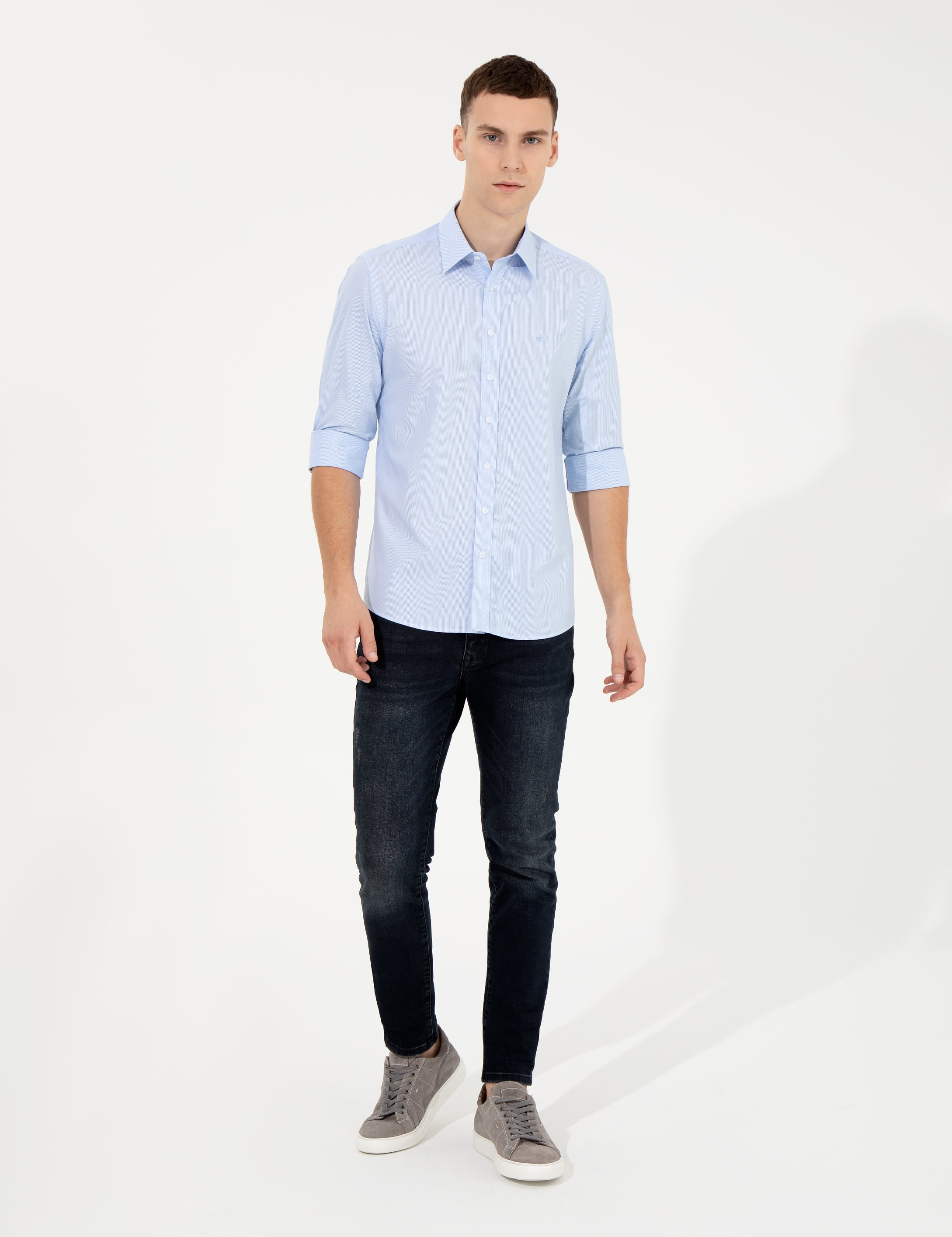 Açık Mavi Slim Fit Uzun Kollu Gömlek - Image 4