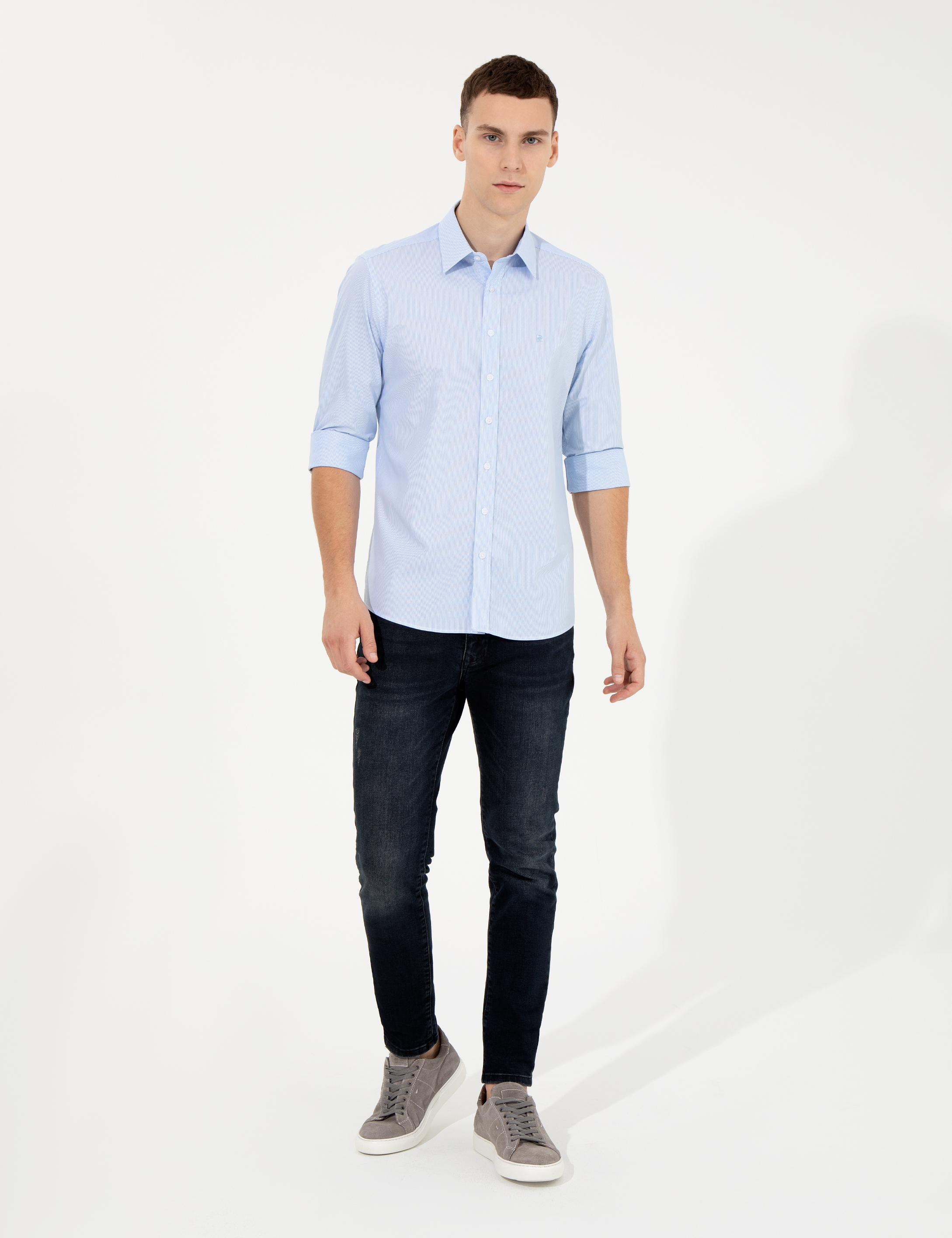 Açık Mavi Slim Fit Uzun Kollu Gömlek