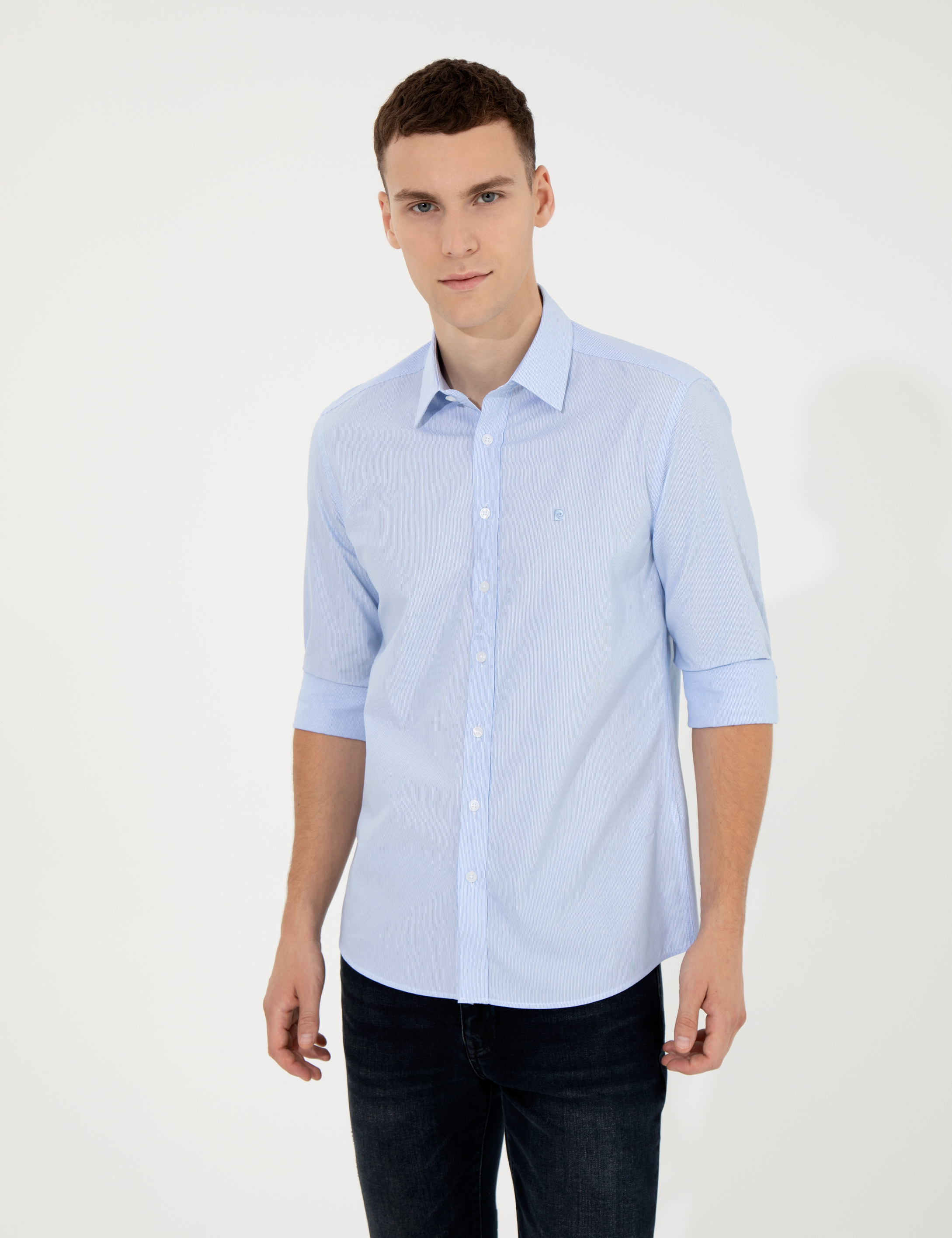 Açık Mavi Slim Fit Uzun Kollu Gömlek - Image 3