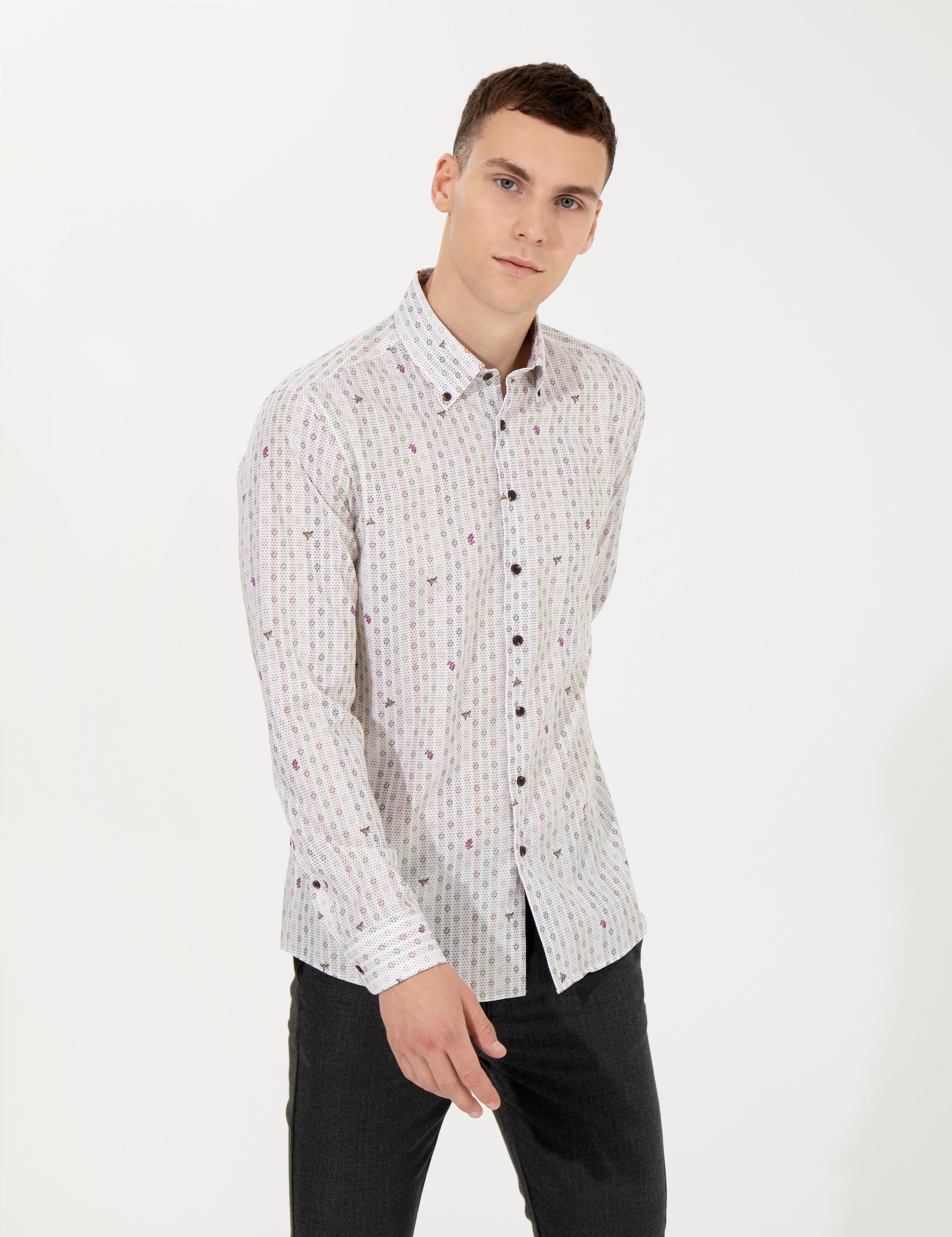 Açık Kahverengi Slim Fit Uzun Kollu Gömlek