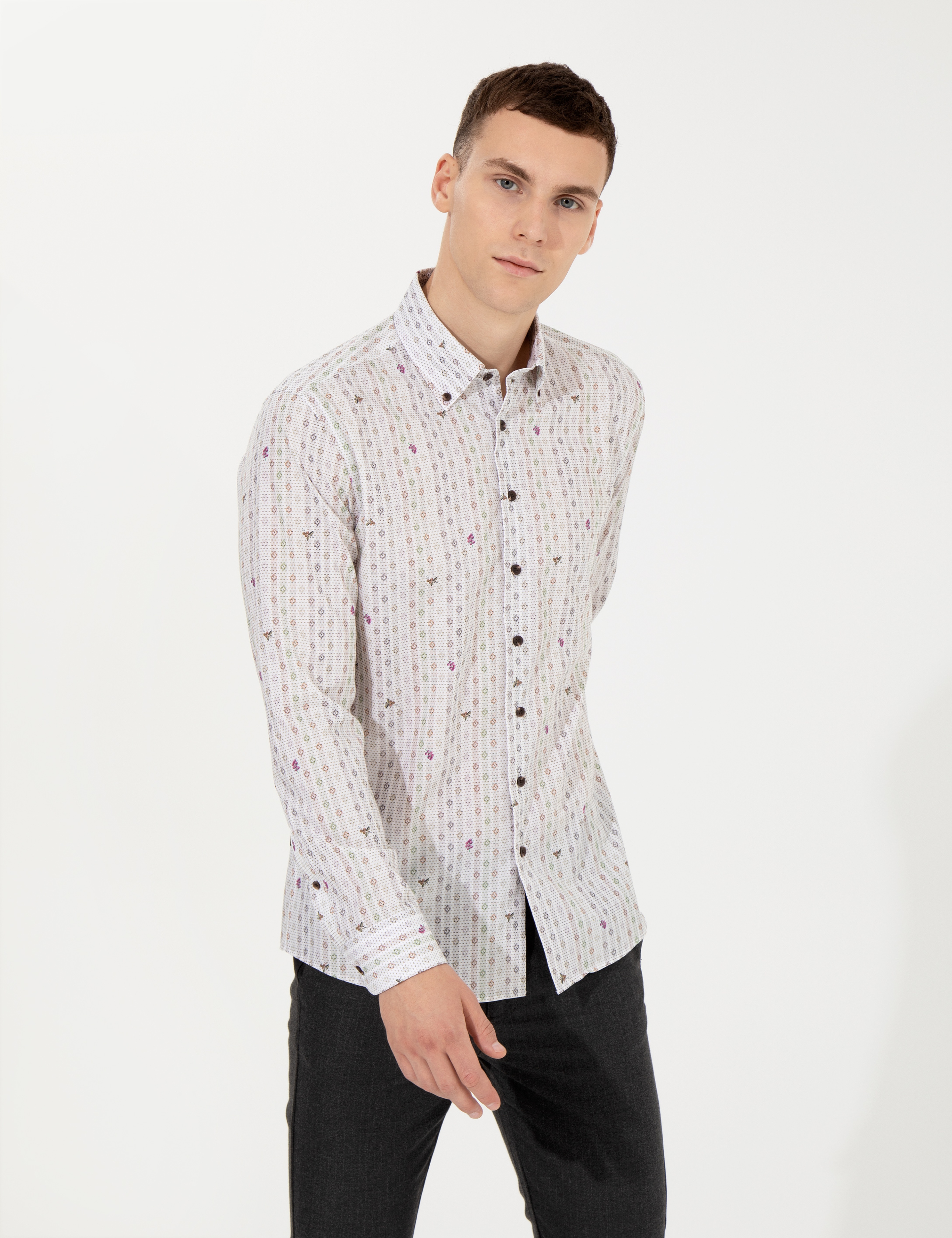 Açık Kahverengi Slim Fit Uzun Kollu Gömlek - Image 3