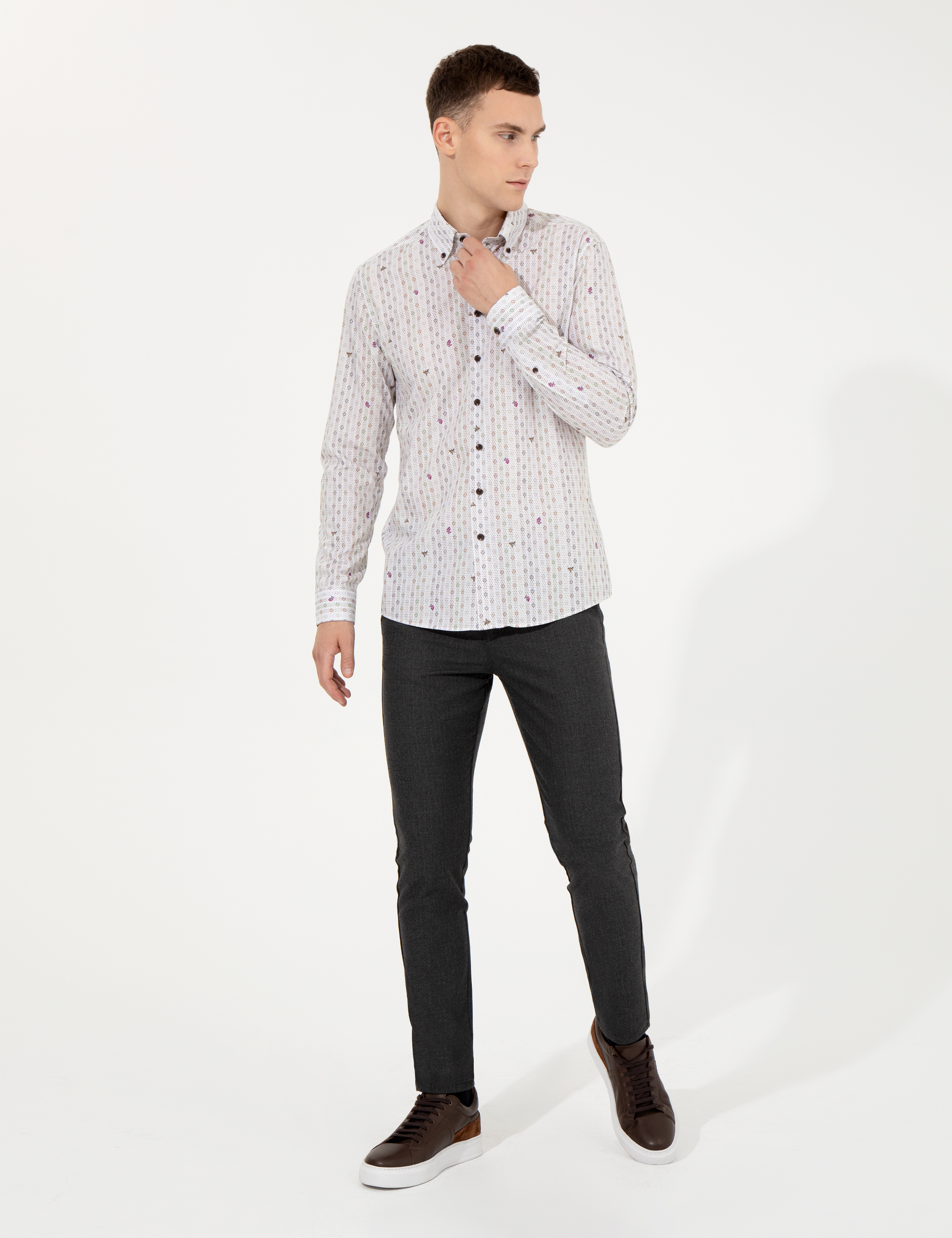 Pierre Cardin Açık Kahverengi Slim Fit Uzun Kollu Gömlek görsel 4