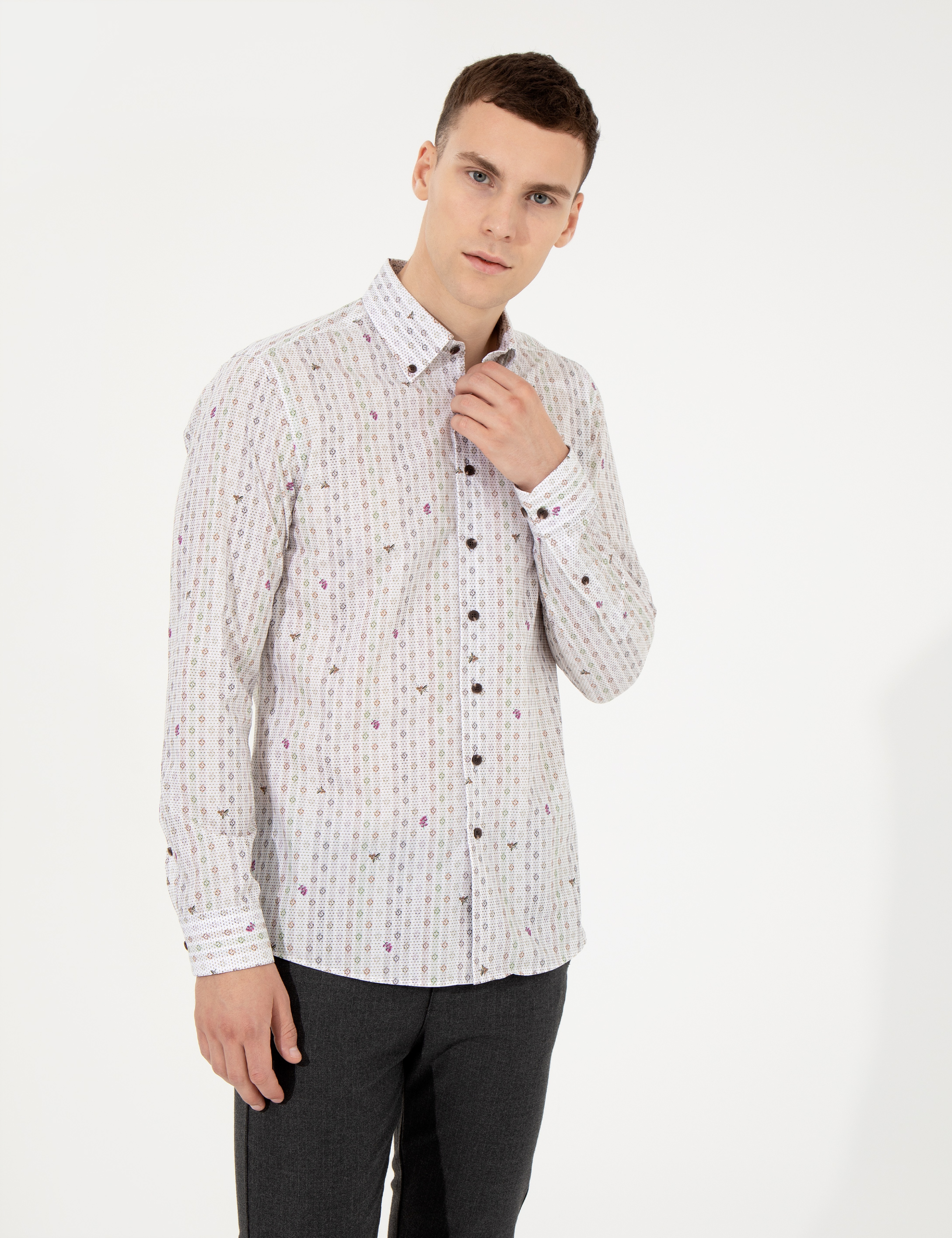 Açık Kahverengi Slim Fit Uzun Kollu Gömlek - Image 1