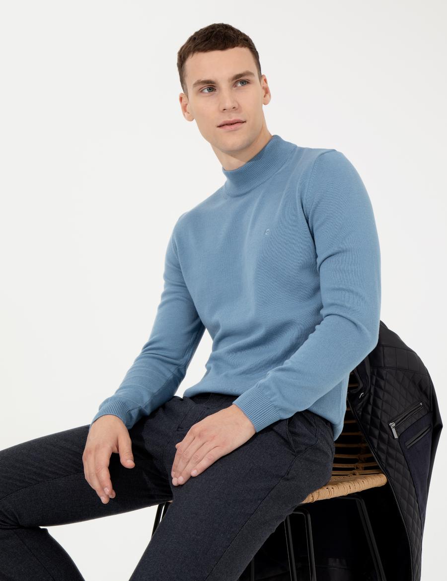 Mavi Slim Fit Yarım Balıkçı Yaka Basic Triko Kazak