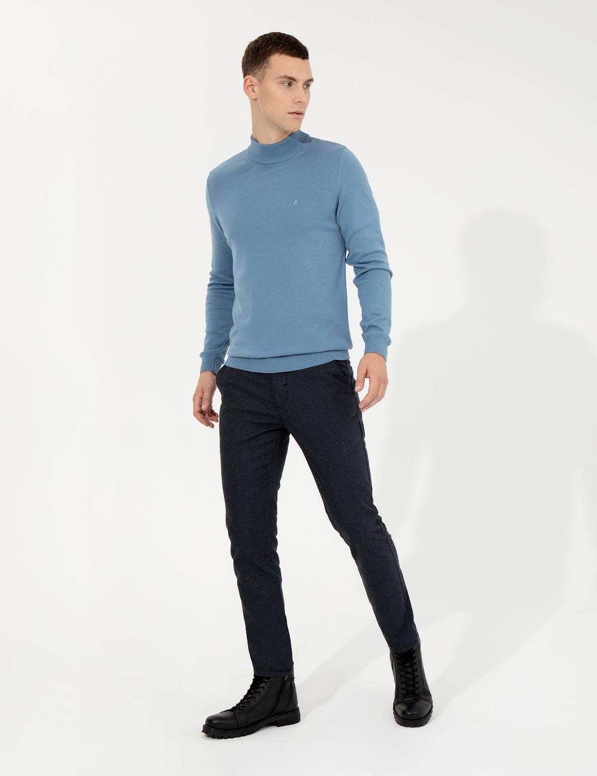 Lacivert Slim Fit Keten Karışımlı Kanvas Pantolon - 50259760199