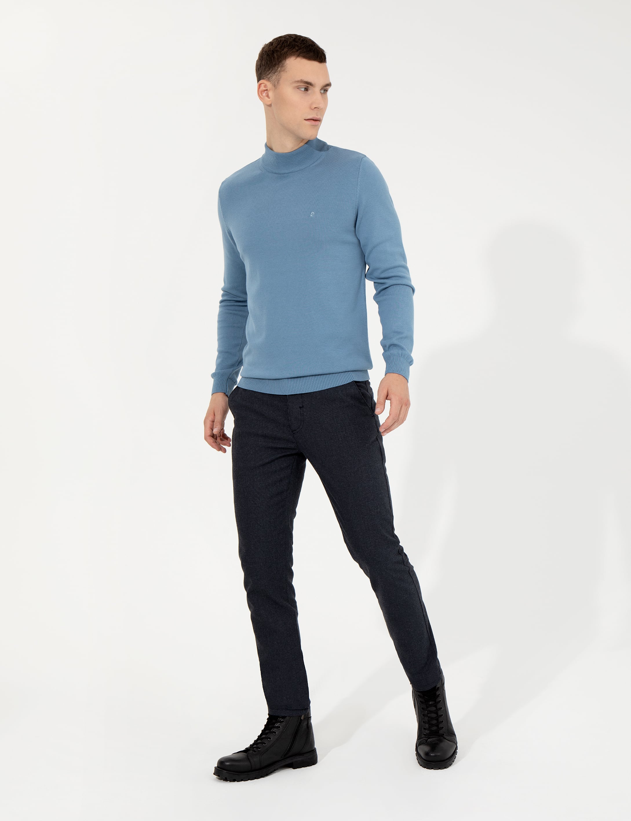 Lacivert Slim Fit Keten Karışımlı Kanvas Pantolon