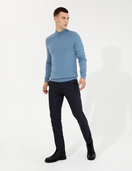 Lacivert Slim Fit Keten Karışımlı Kanvas Pantolon - 50259760199