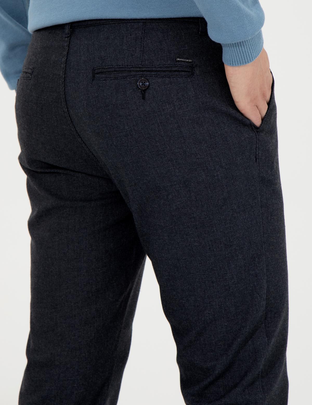 Lacivert Slim Fit Keten Karışımlı Kanvas Pantolon - 50259760199