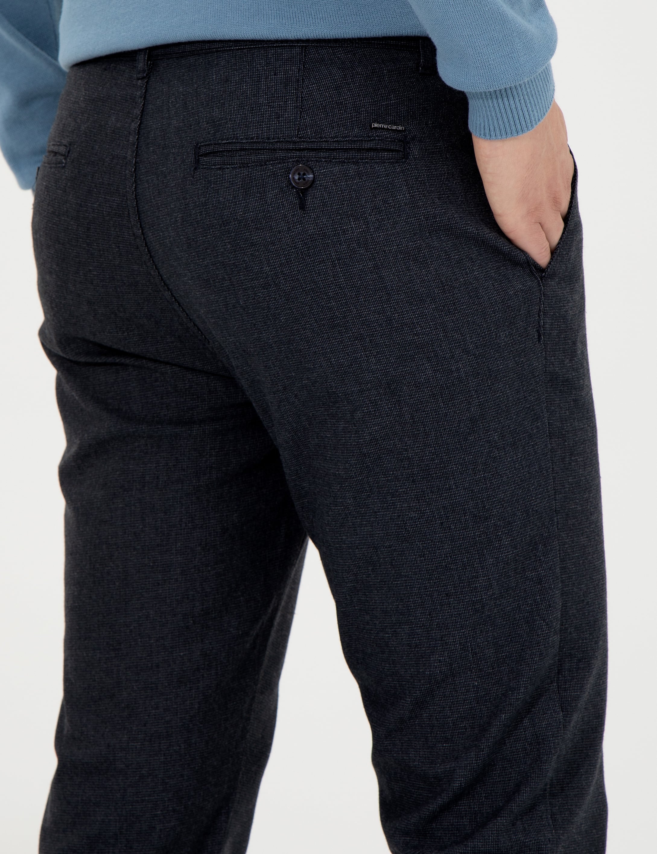 Lacivert Slim Fit Keten Karışımlı Kanvas Pantolon - Image 7