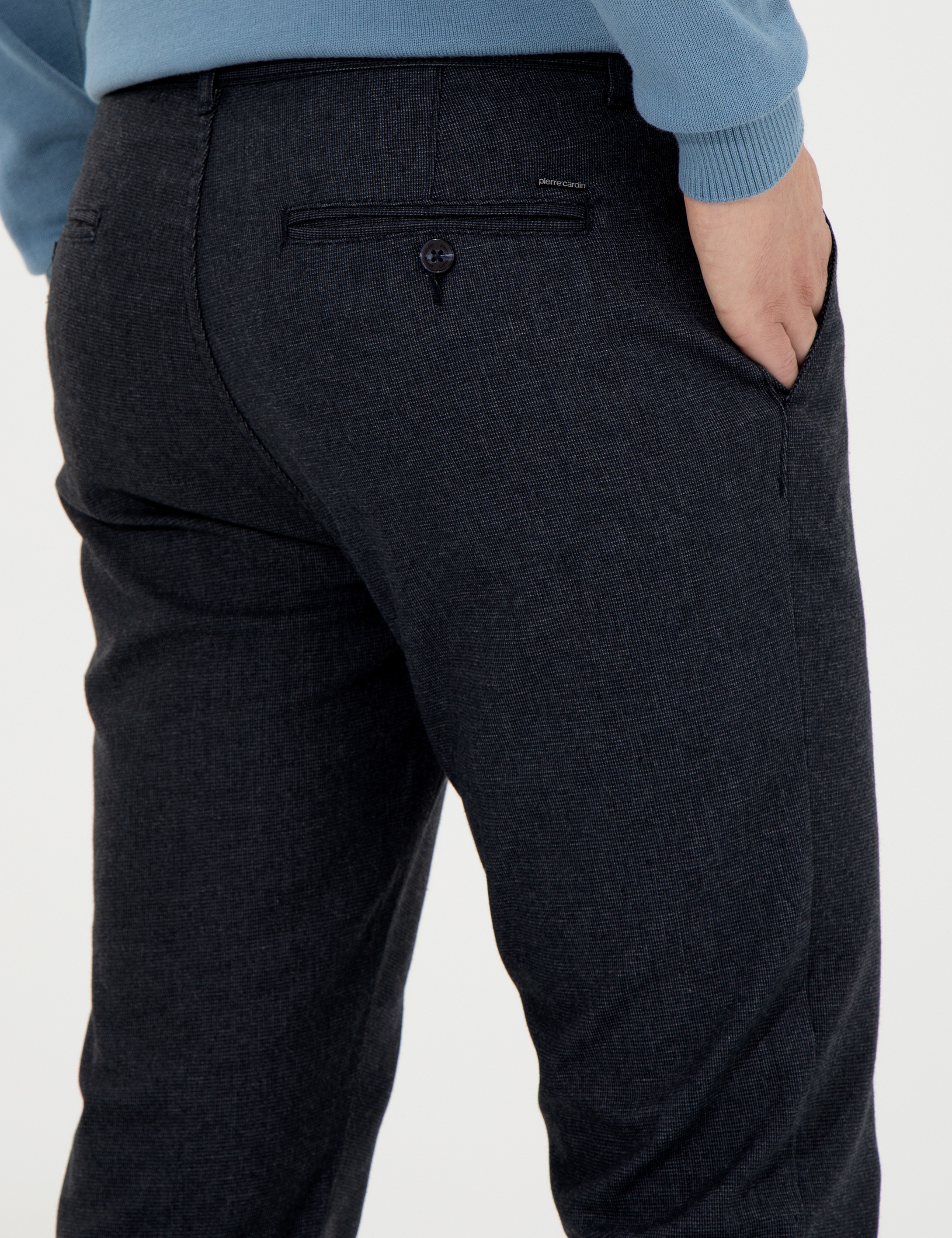 Lacivert Slim Fit Keten Karışımlı Kanvas Pantolon