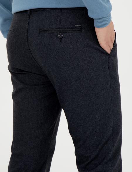 Lacivert Slim Fit Keten Karışımlı Kanvas Pantolon - 50259760199