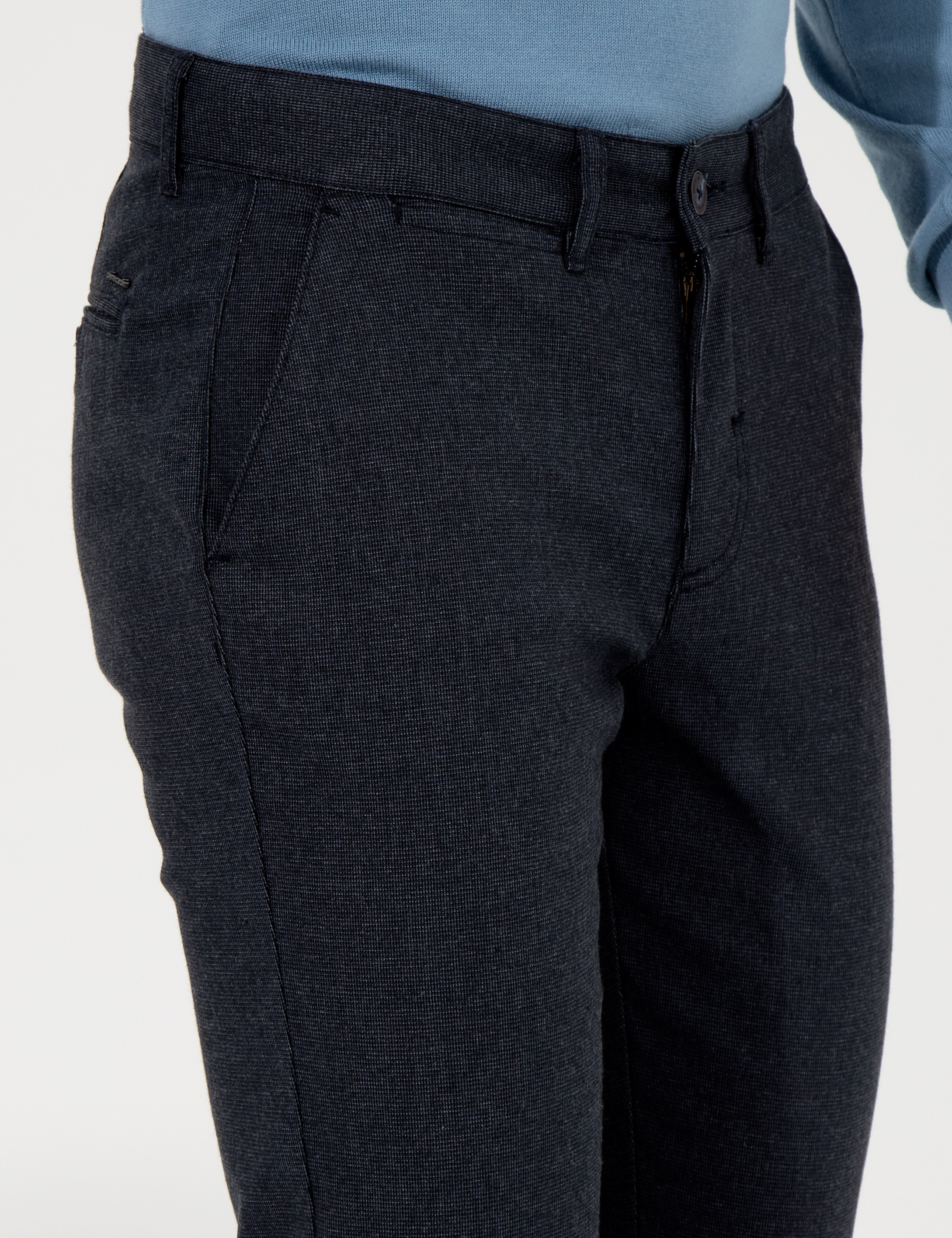 Lacivert Slim Fit Keten Karışımlı Kanvas Pantolon - Image 5