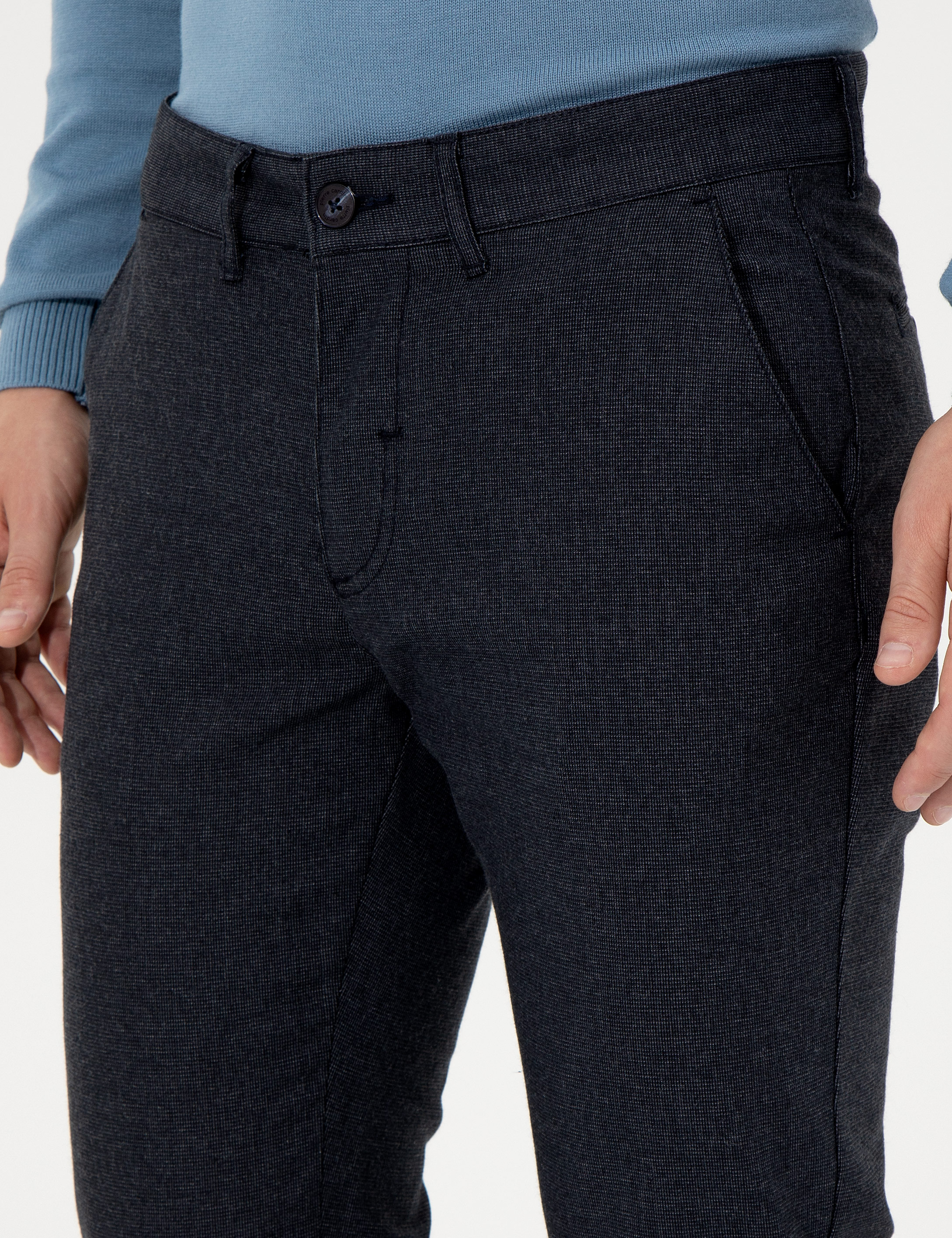 Lacivert Slim Fit Keten Karışımlı Kanvas Pantolon - Image 6