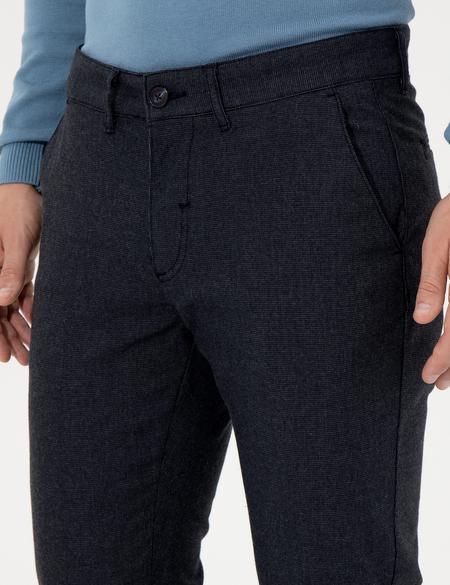 Lacivert Slim Fit Keten Karışımlı Kanvas Pantolon - 50259760199