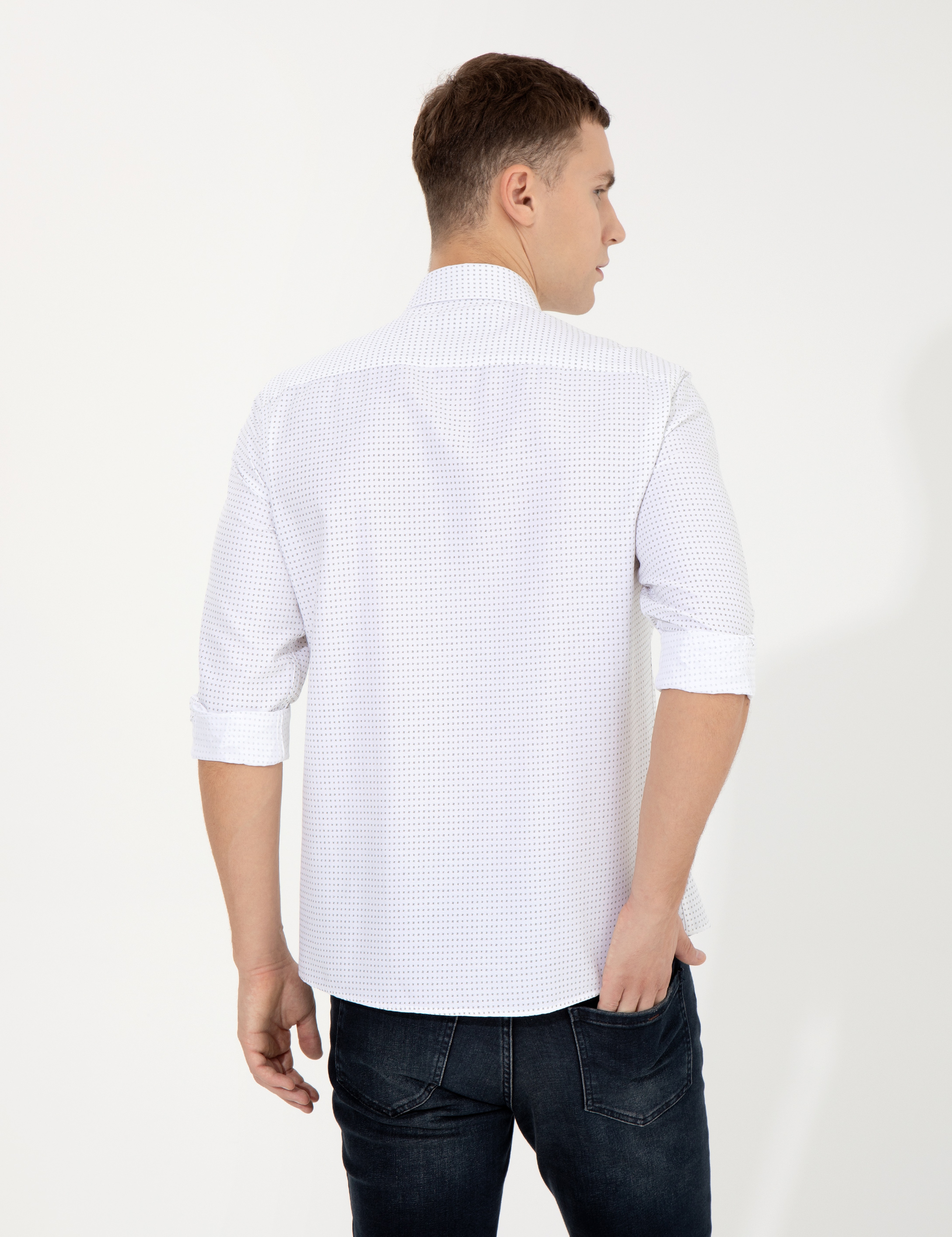 Haki Slim Fit Uzun Kollu Gömlek - Image 5