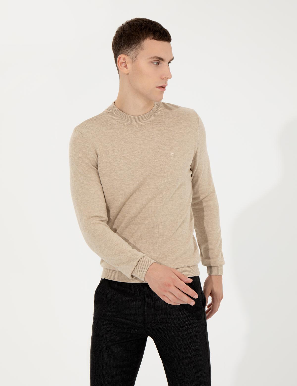 Taş Melanj Slim Fit Çeyrek Yaka Basic Triko Kazak