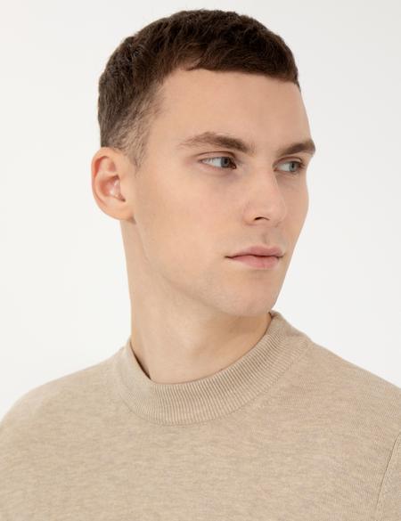 Taş Melanj Slim Fit Çeyrek Yaka Basic Triko Kazak - 50257208018