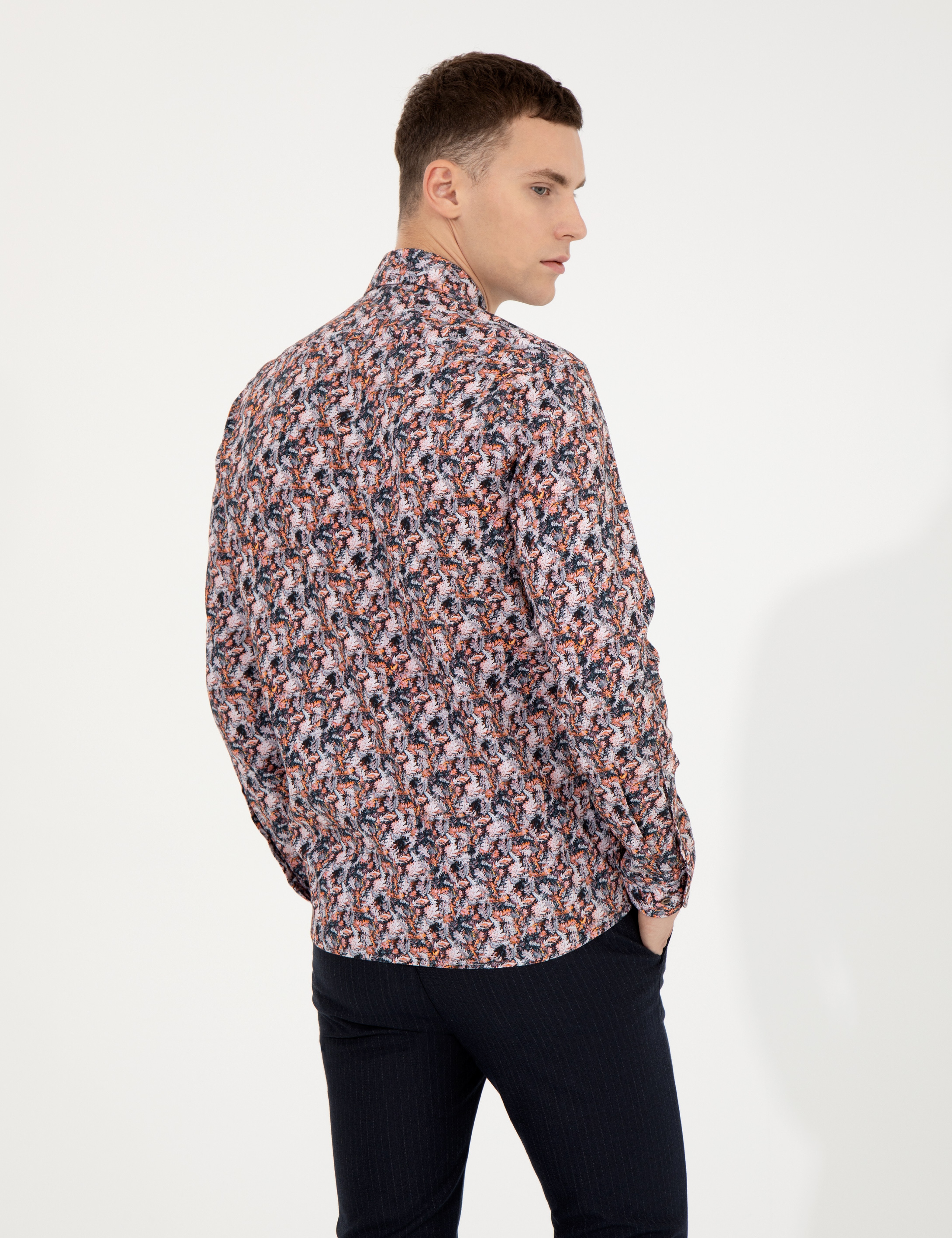 Turuncu Slim Fit Uzun Kollu Gömlek - Image 5