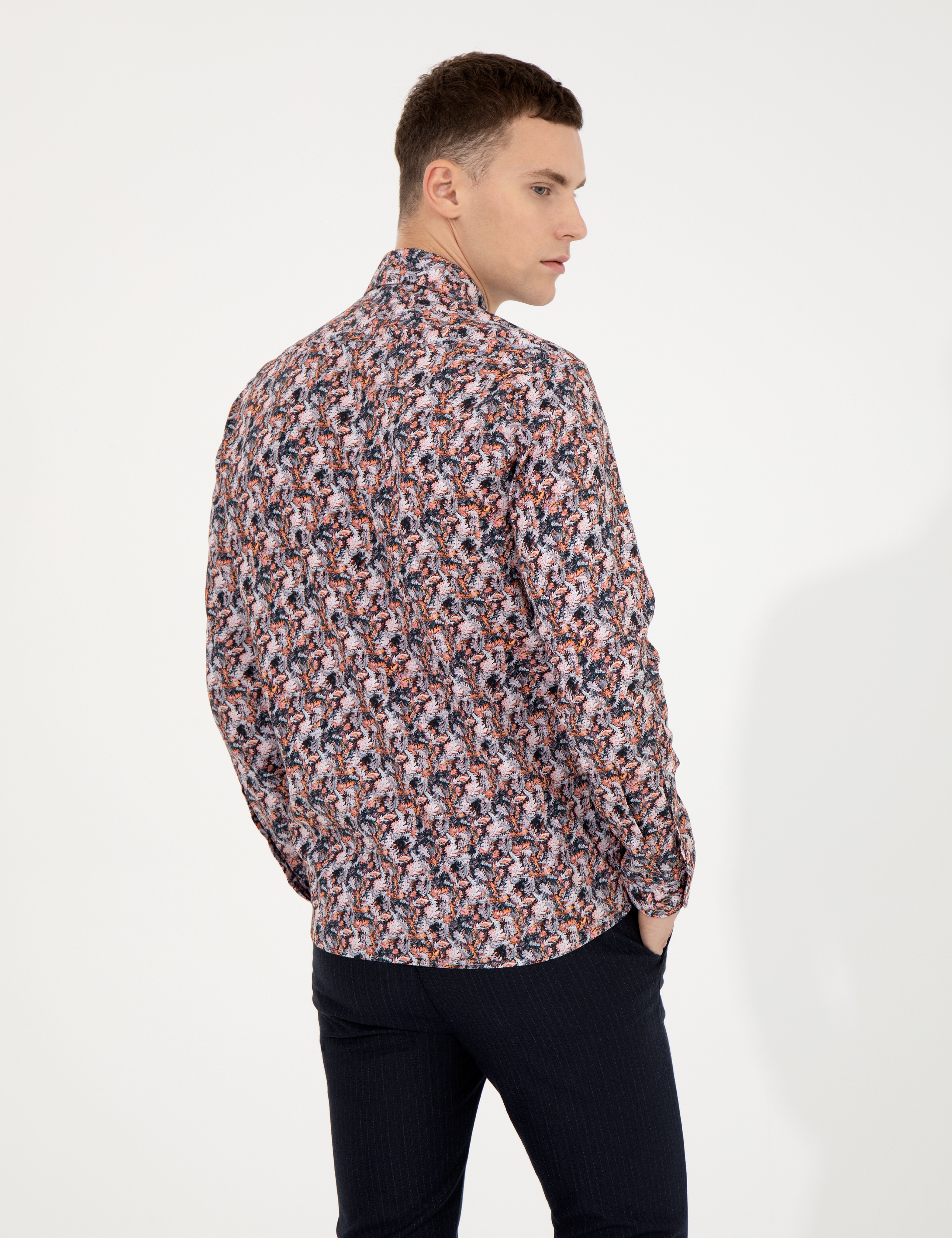 Turuncu Slim Fit Uzun Kollu Gömlek