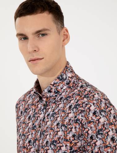 Turuncu Slim Fit Uzun Kollu Gömlek