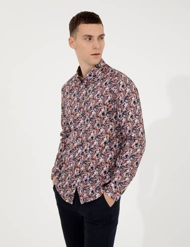 Turuncu Slim Fit Uzun Kollu Gömlek