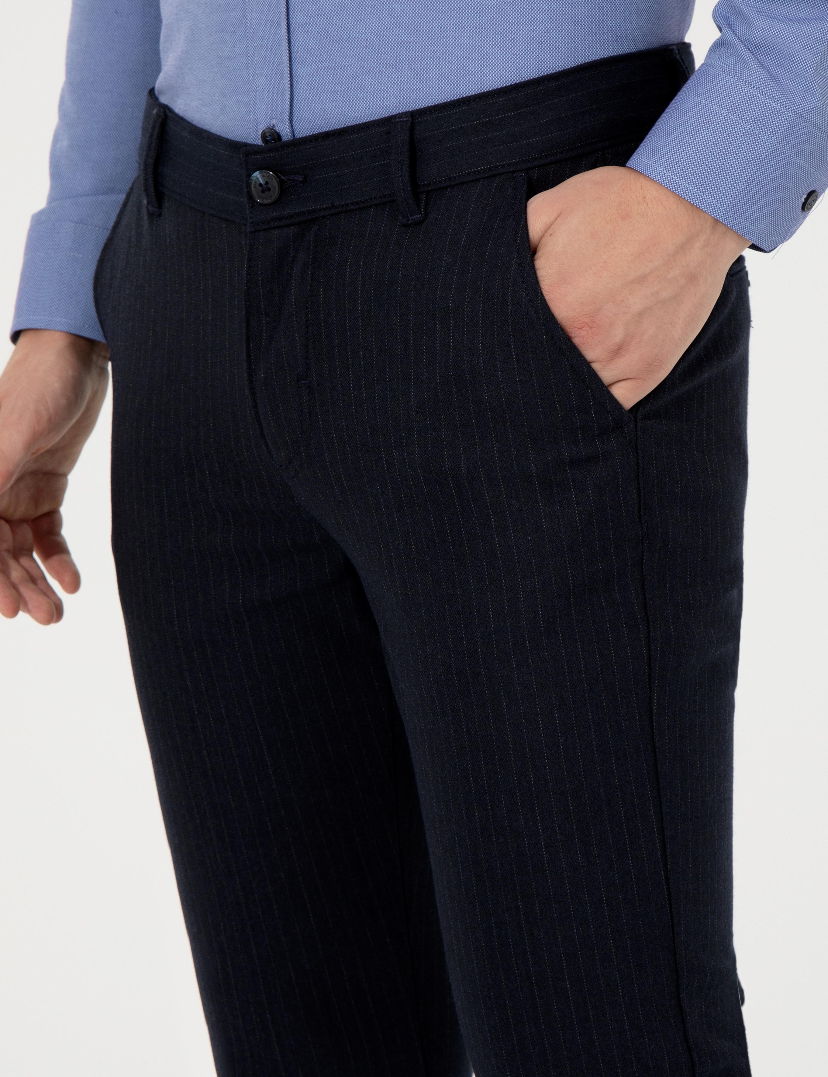 Lacivert Slim Fit Kanvas Pantolon