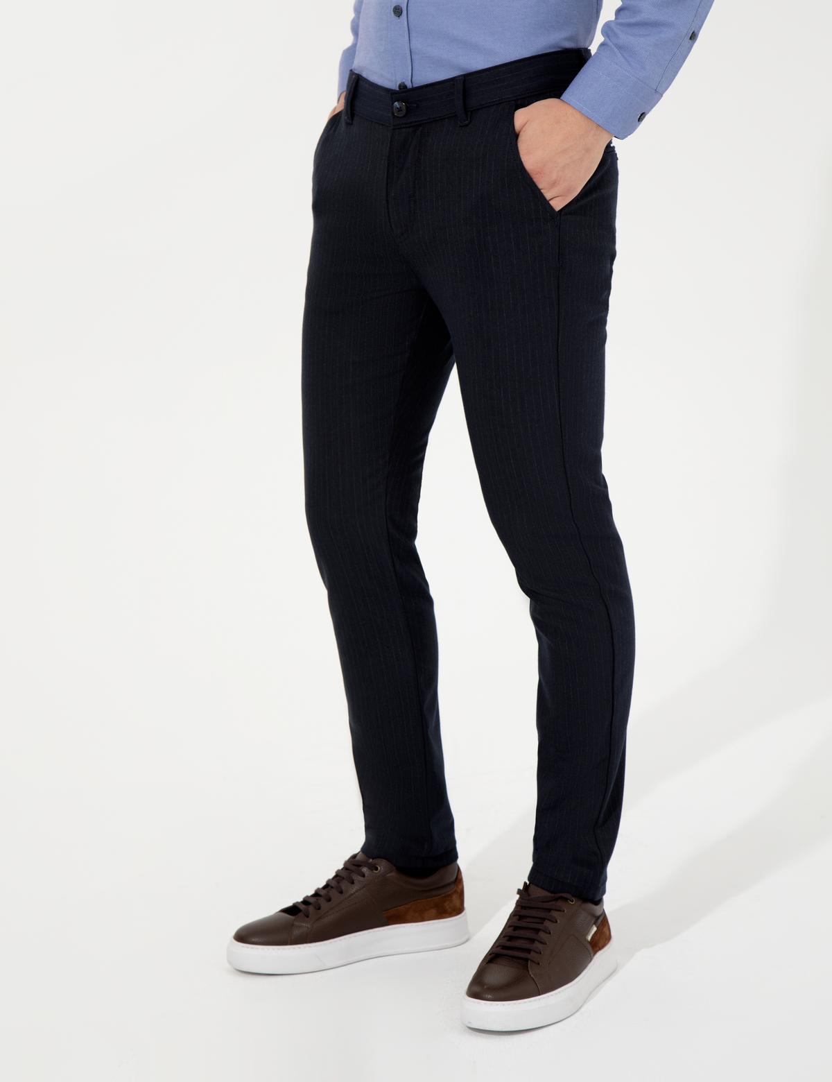 Lacivert Slim Fit Kanvas Pantolon - 50263189104