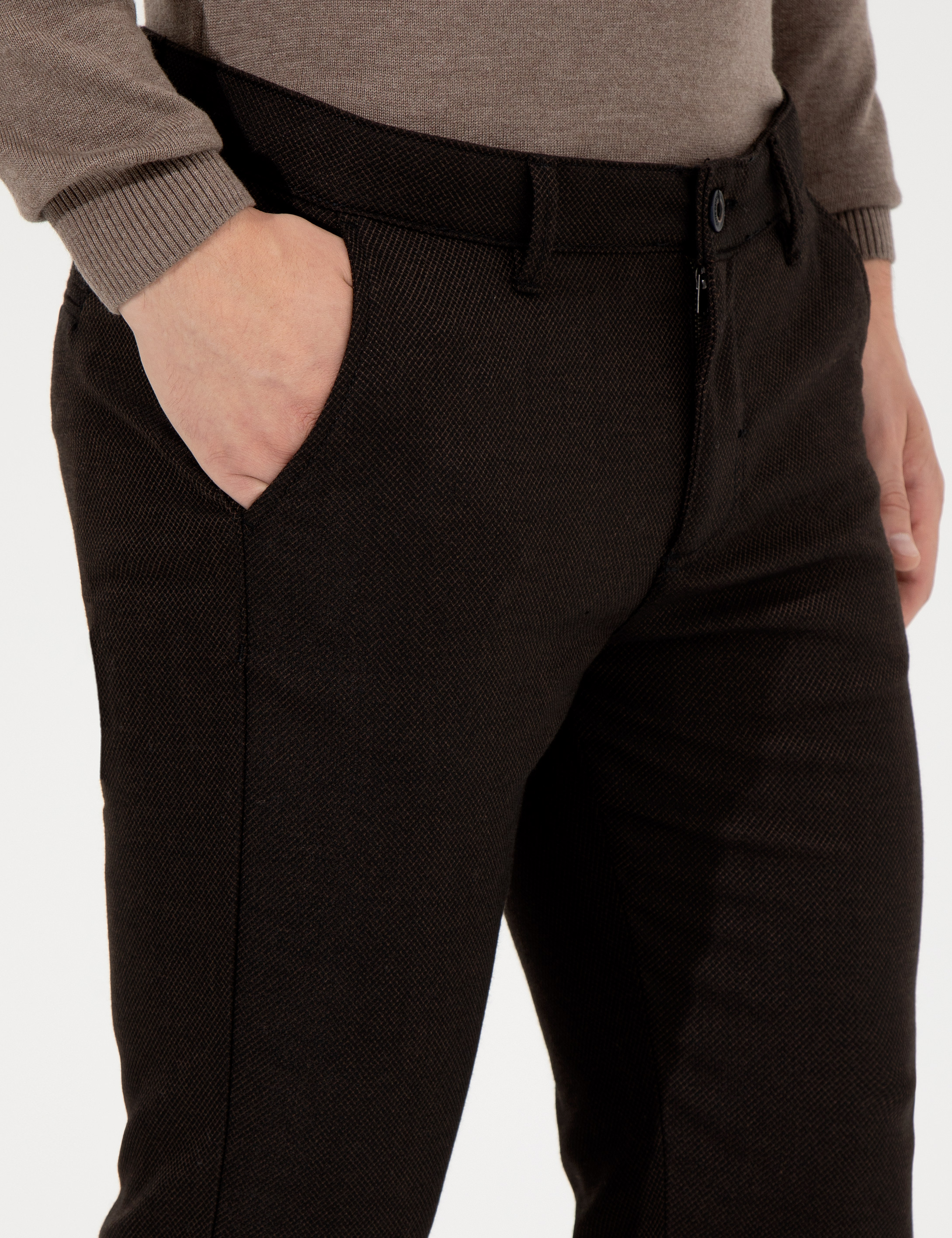 Kahverengi Slim Fit Chino Pantolon - Image 5