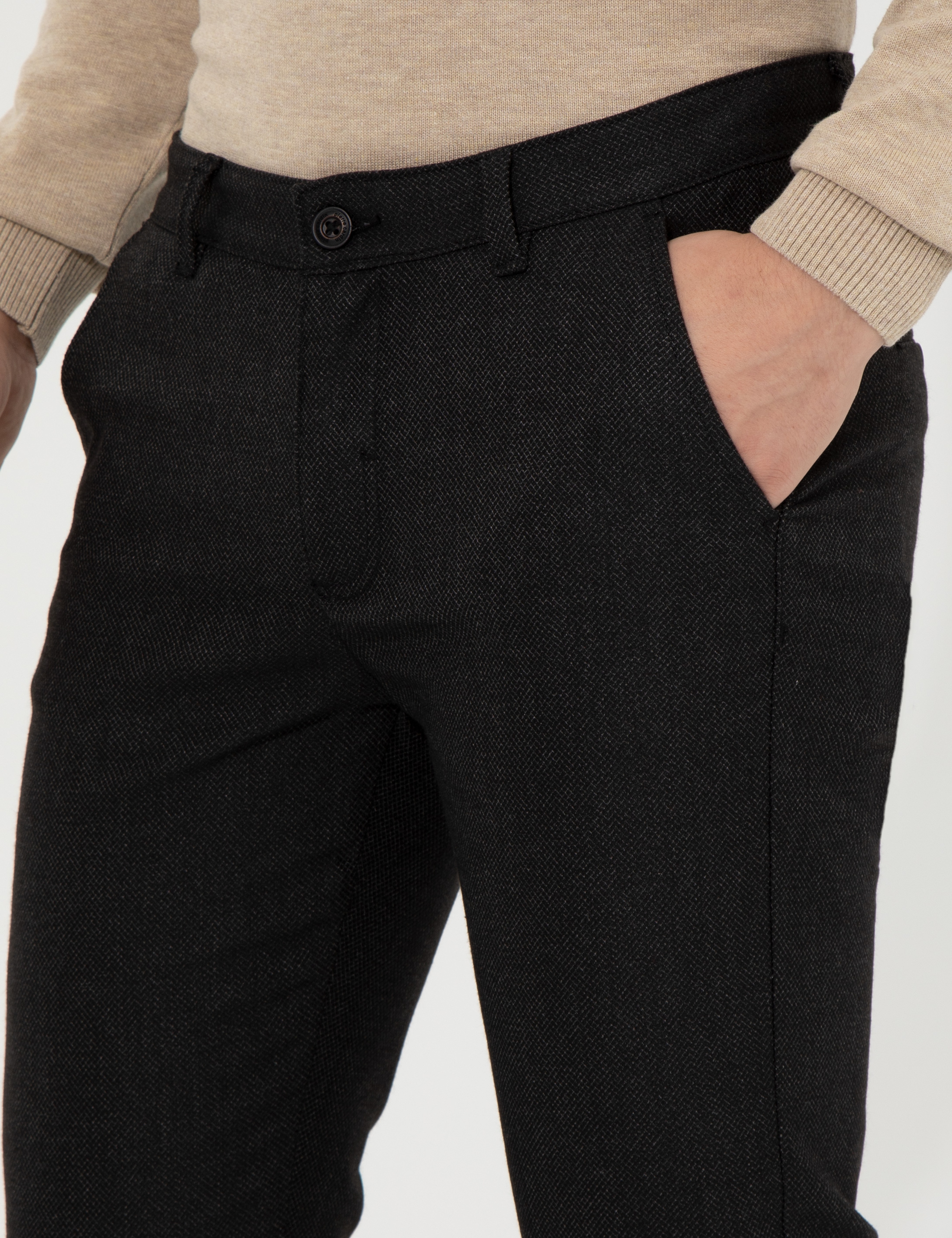 Siyah Slim Fit Kanvas Pantolon - Image 6