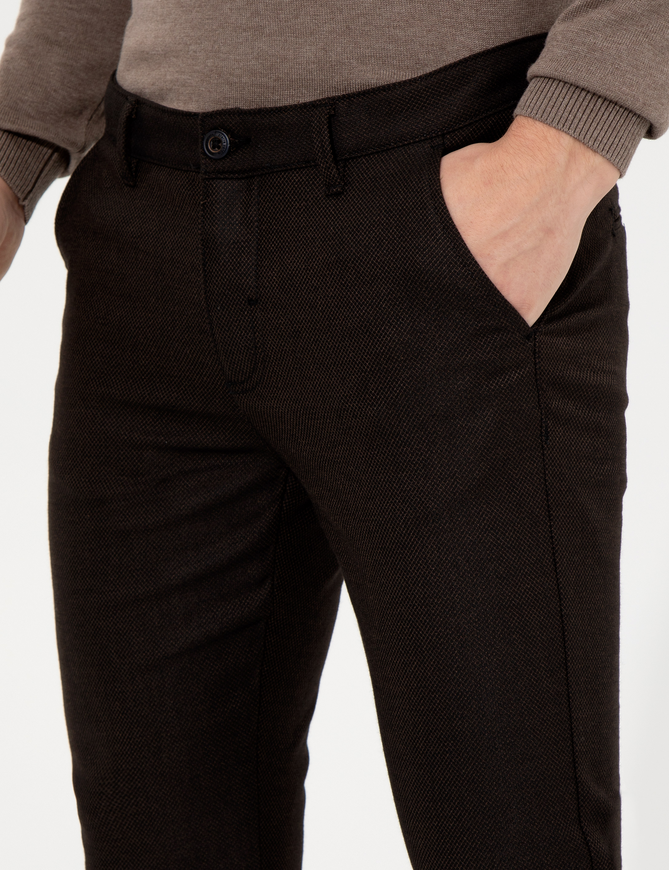 Kahverengi Slim Fit Chino Pantolon - Image 6