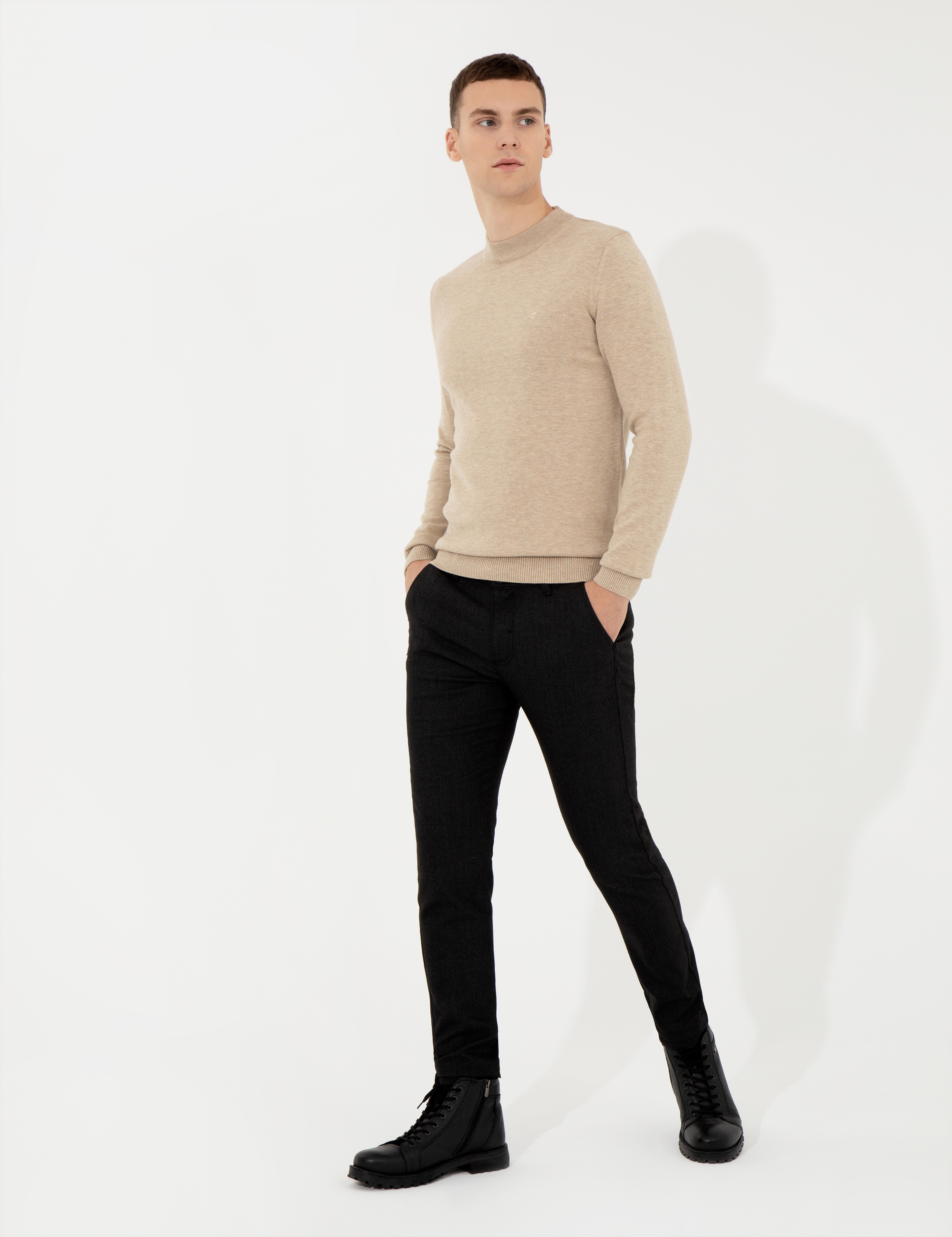 Siyah Slim Fit Kanvas Pantolon - Image 3
