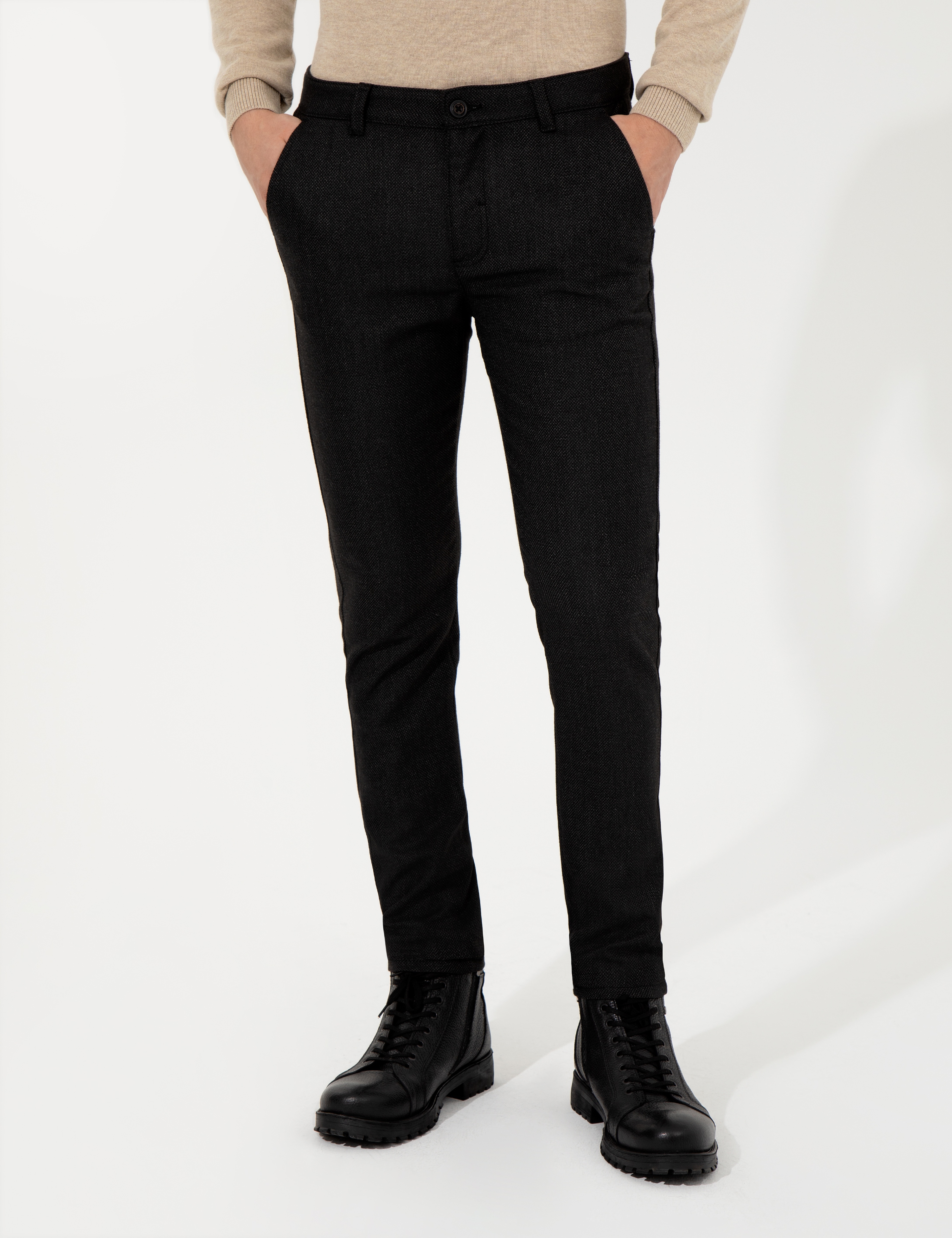 Siyah Slim Fit Kanvas Pantolon - Image 2