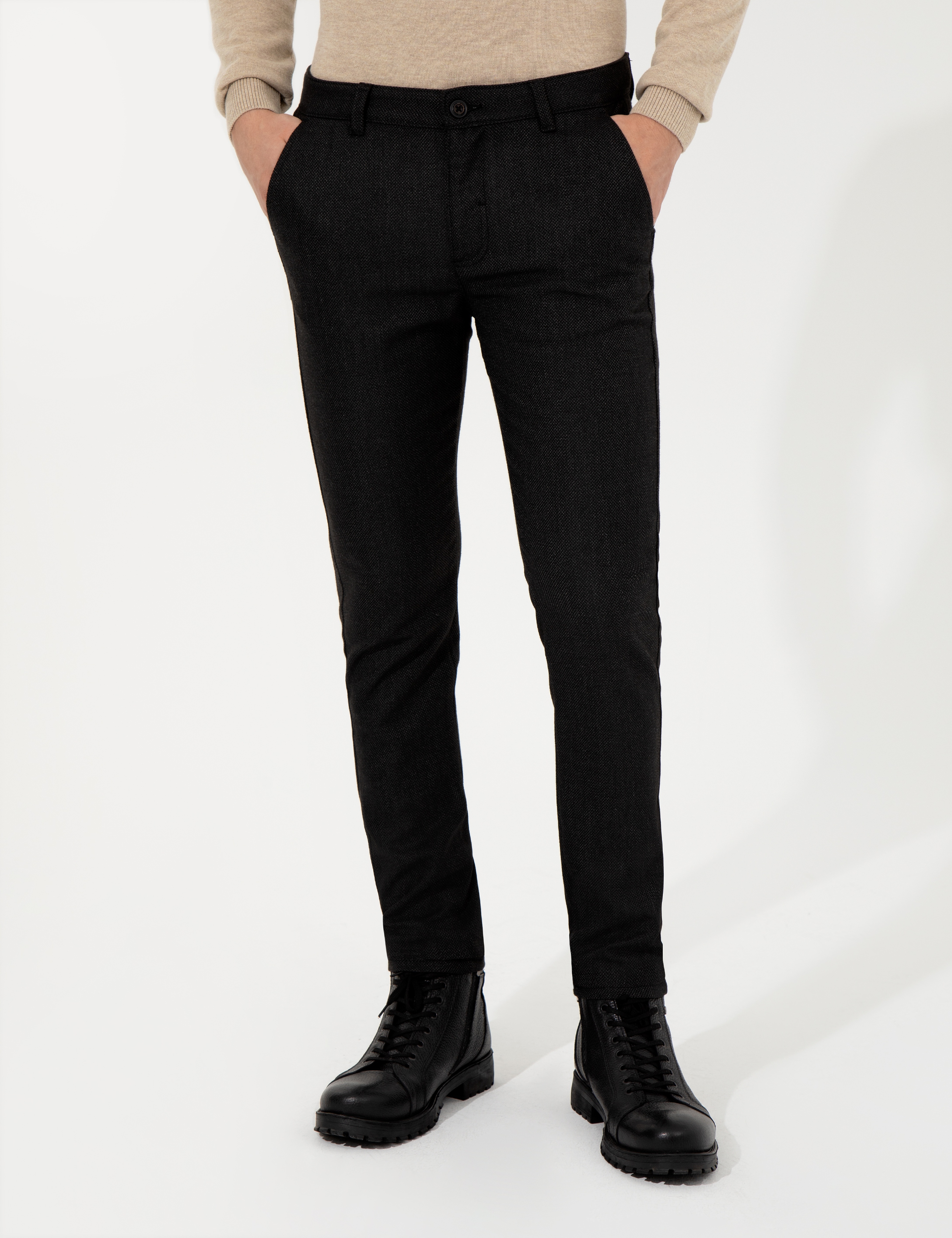Siyah Slim Fit Kanvas Pantolon
