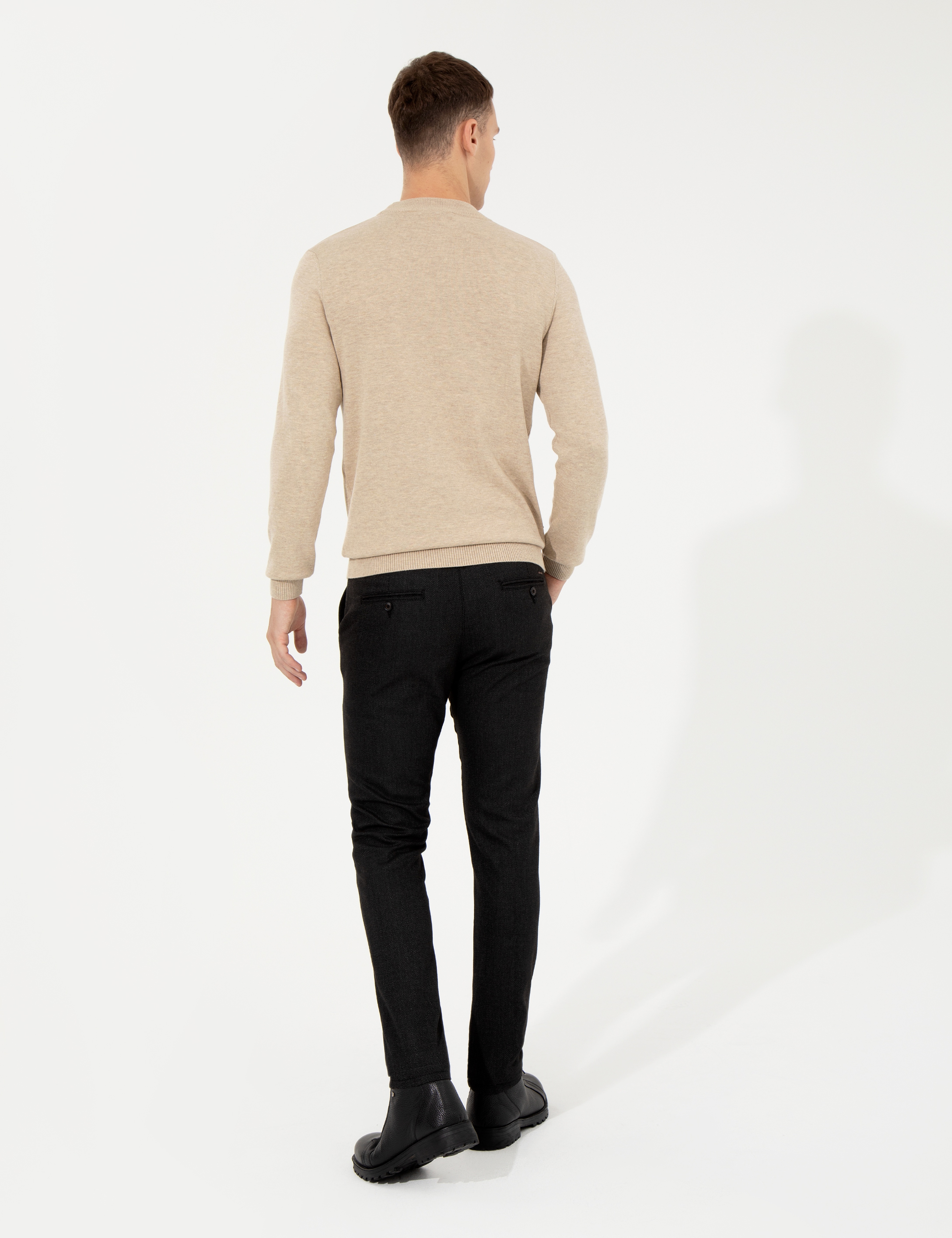 Siyah Slim Fit Kanvas Pantolon - Image 4