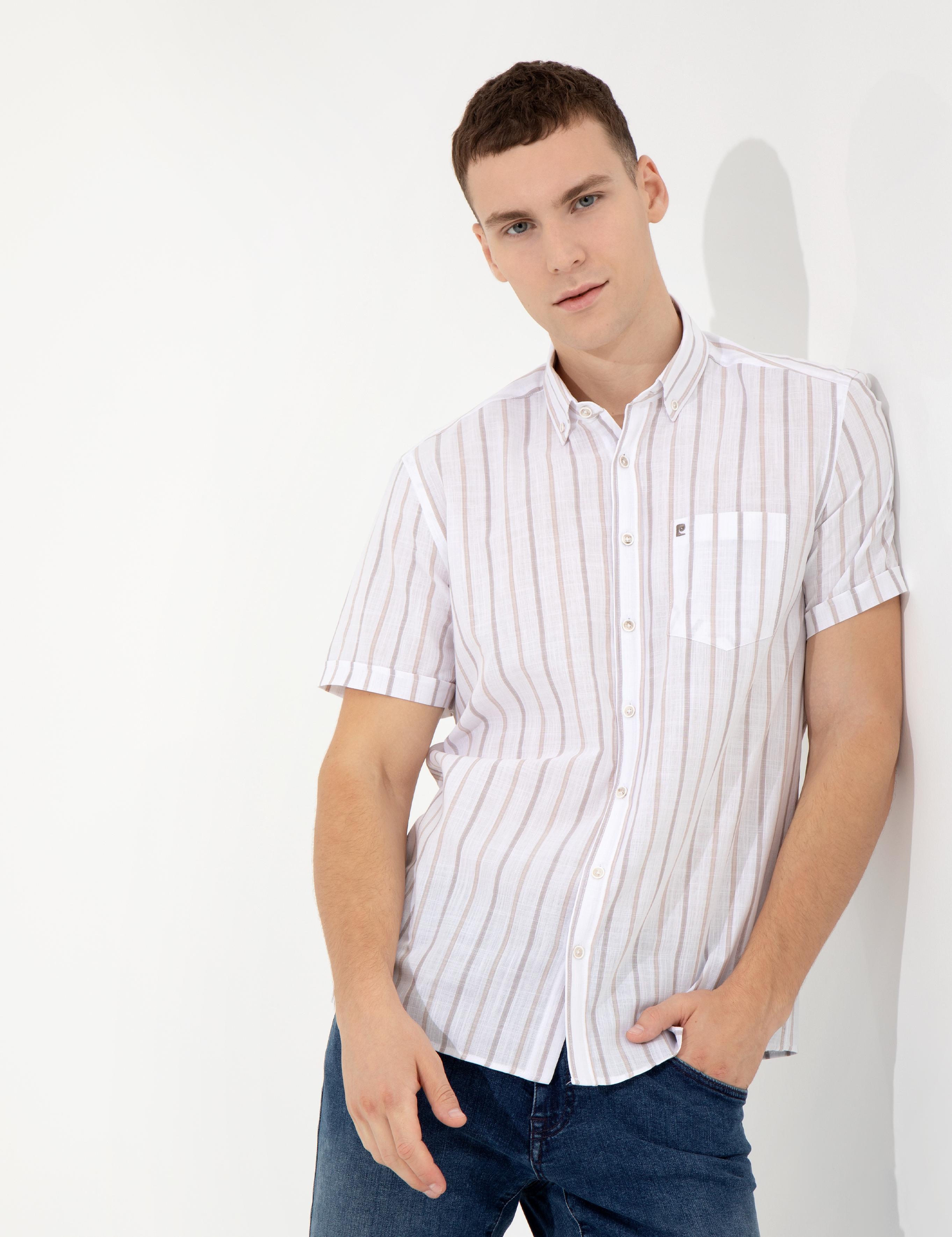 Bej Regular Fit Kısa Kollu Gömlek