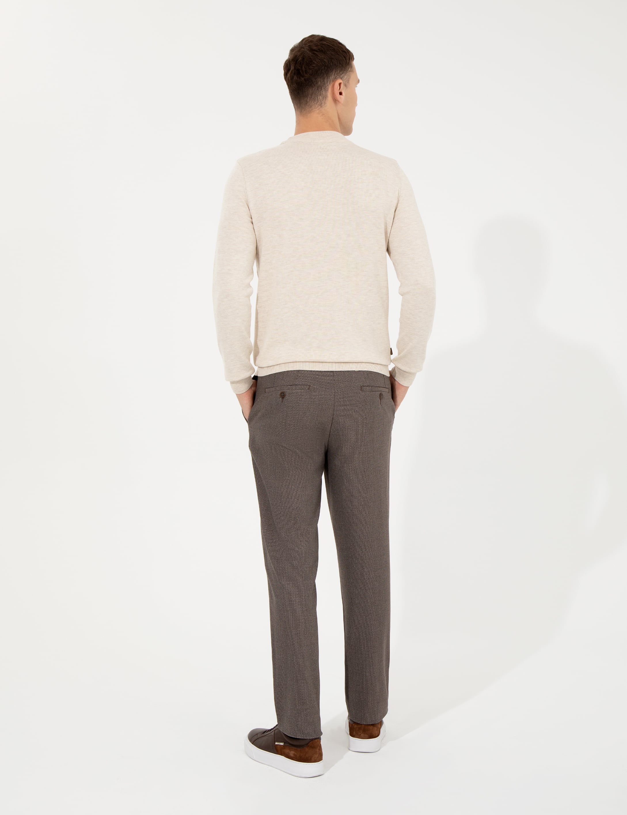 Kahverengi Slim Fit Kumaş Pantolon - Image 4