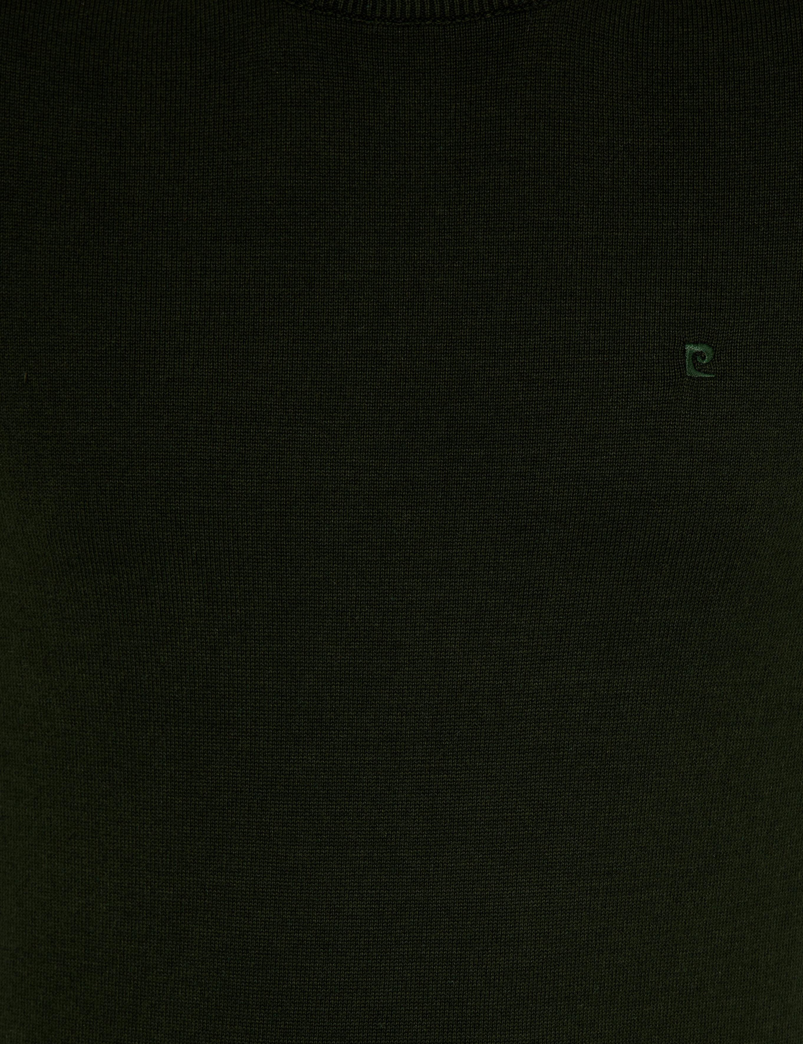 Koyu Yeşil Slim Fit Bisiklet Yaka Basic Triko Kazak