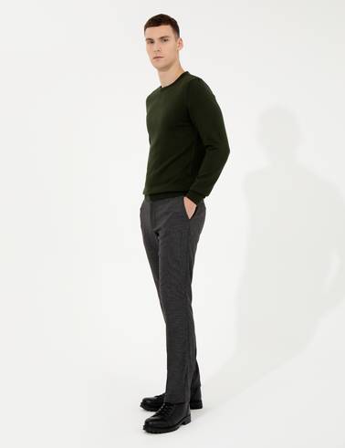 Koyu Yeşil Slim Fit Bisiklet Yaka Basic Triko Kazak