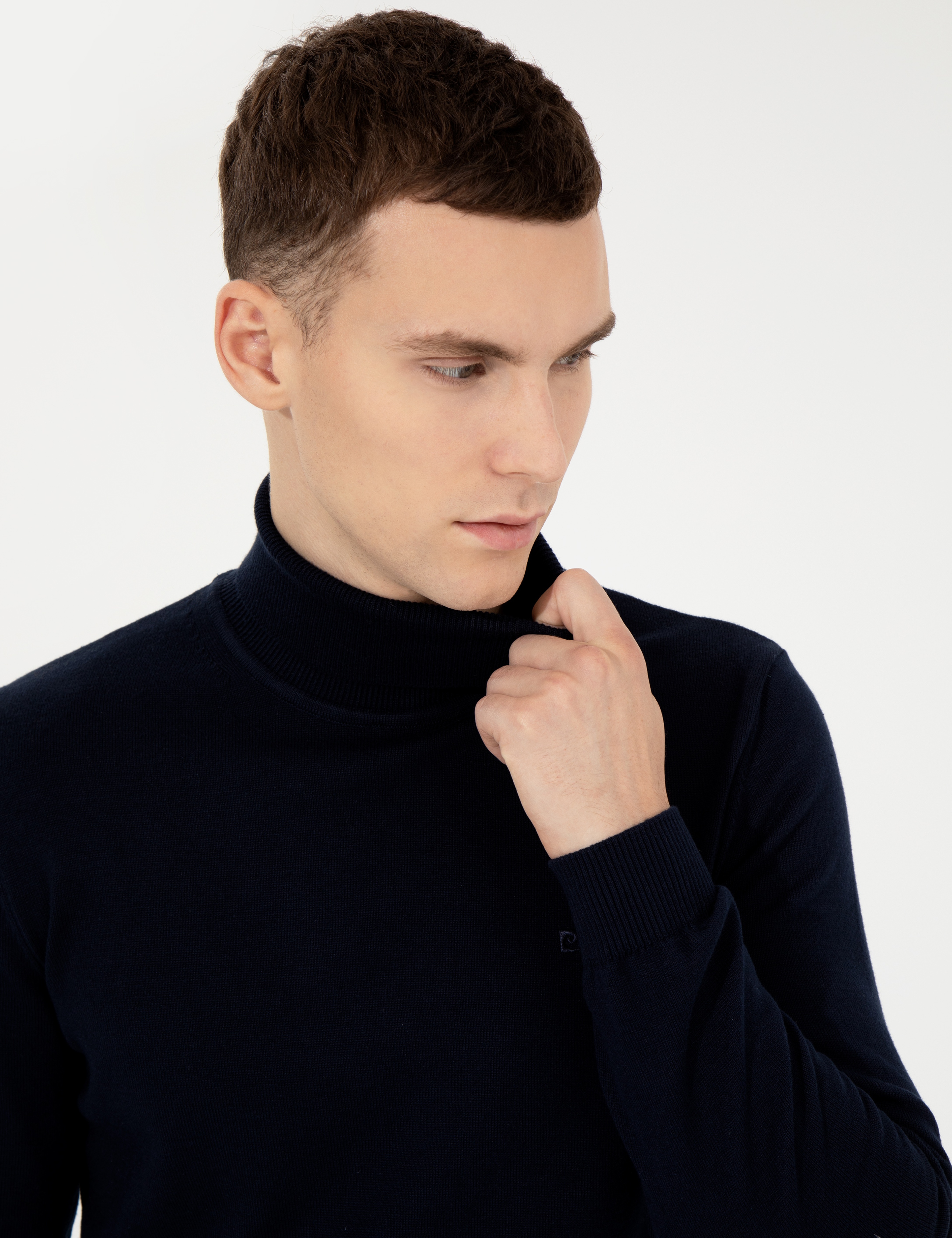 Lacivert Slim Fit Balıkçı Yaka Basic Triko Kazak