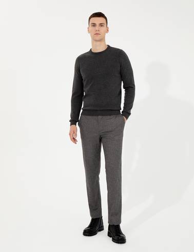 Gri Melanj Slim Fit Bisiklet Yaka Basic Triko Kazak