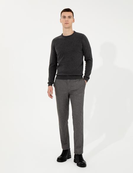 Gri Melanj Slim Fit Bisiklet Yaka Basic Triko Kazak - 50257290098