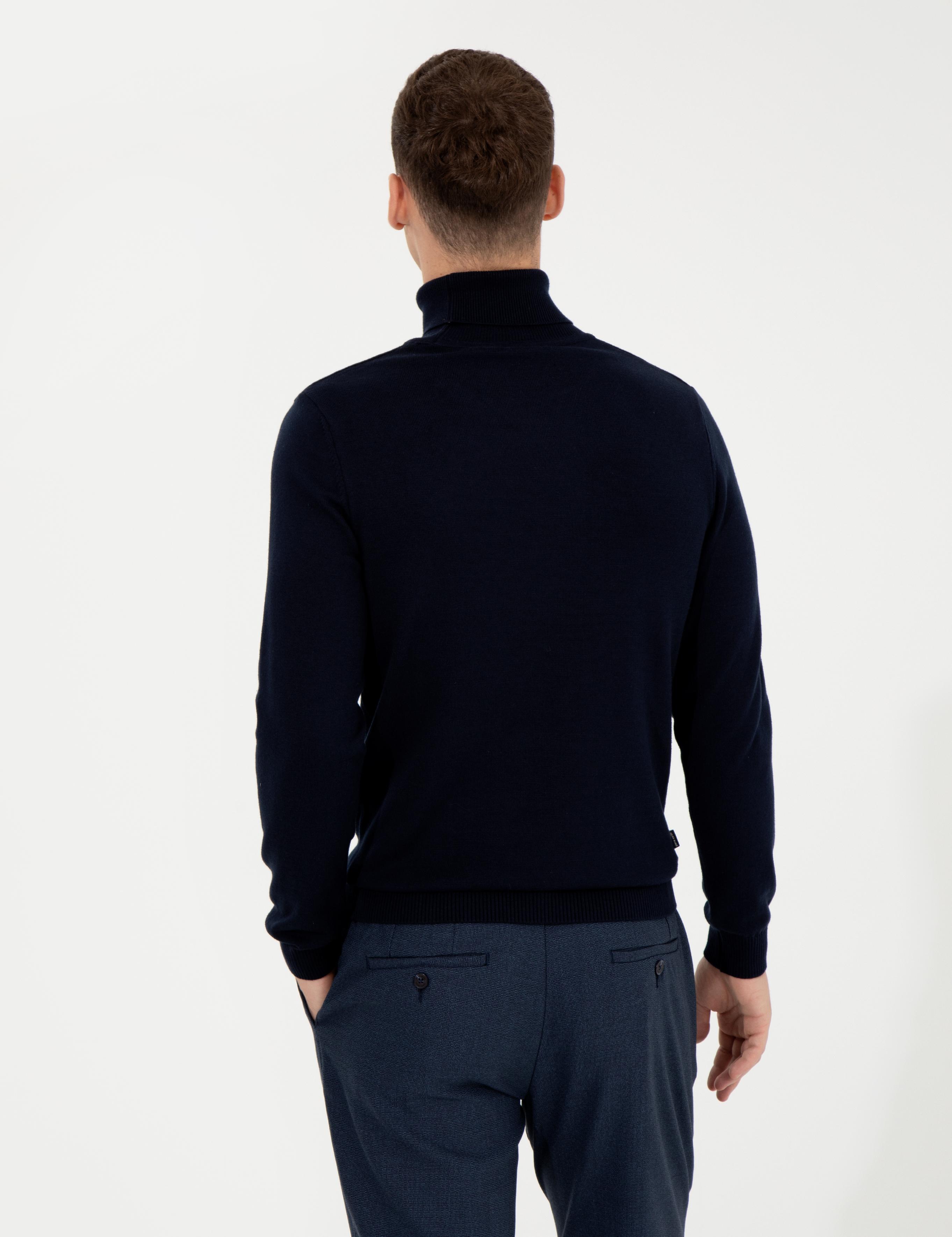 Lacivert Slim Fit Balıkçı Yaka Basic Triko Kazak