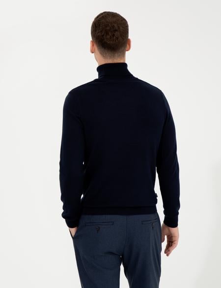 Lacivert Slim Fit Balıkçı Yaka Basic Triko Kazak - 50257158010