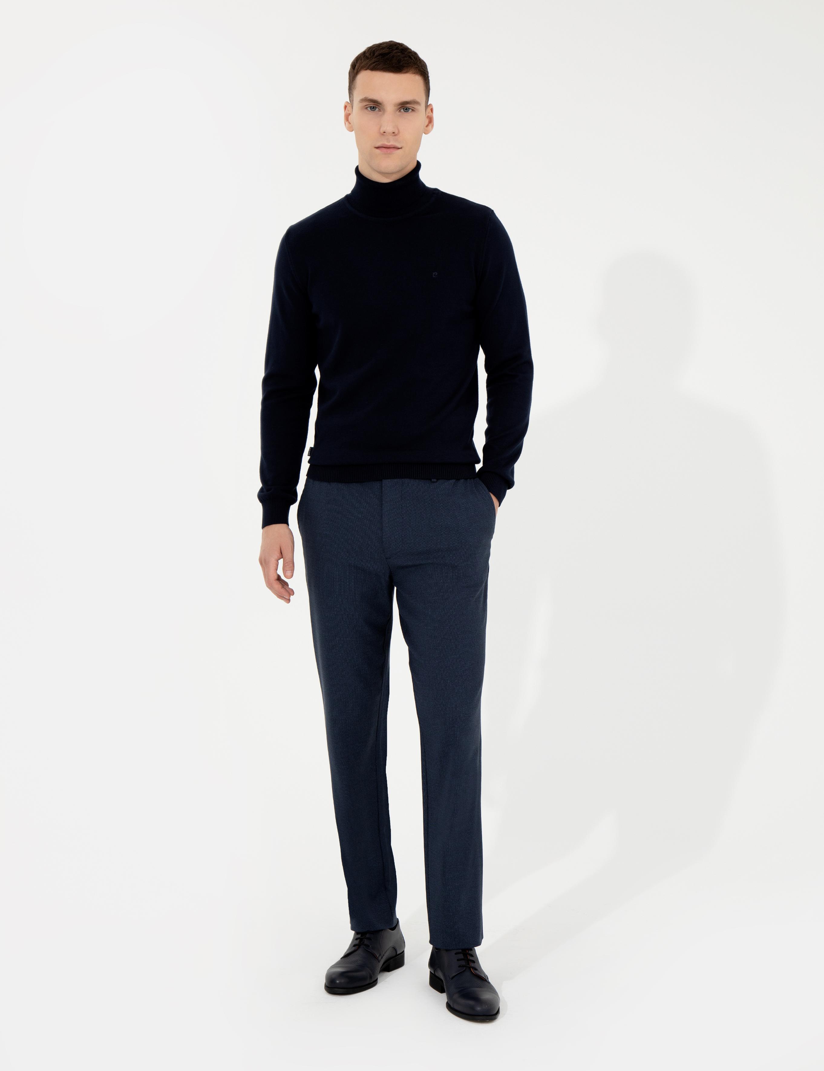 Lacivert Slim Fit Balıkçı Yaka Basic Triko Kazak