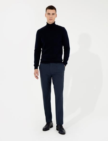 Lacivert Slim Fit Balıkçı Yaka Basic Triko Kazak - 50257158010