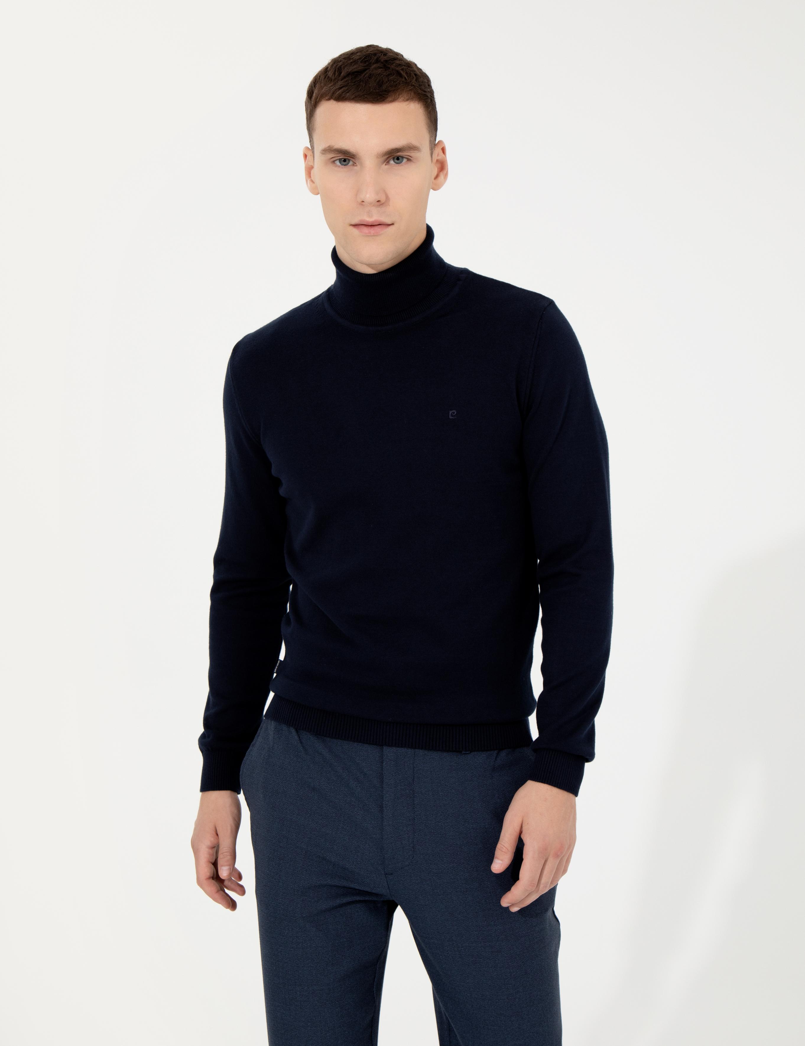 Lacivert Slim Fit Balıkçı Yaka Basic Triko Kazak