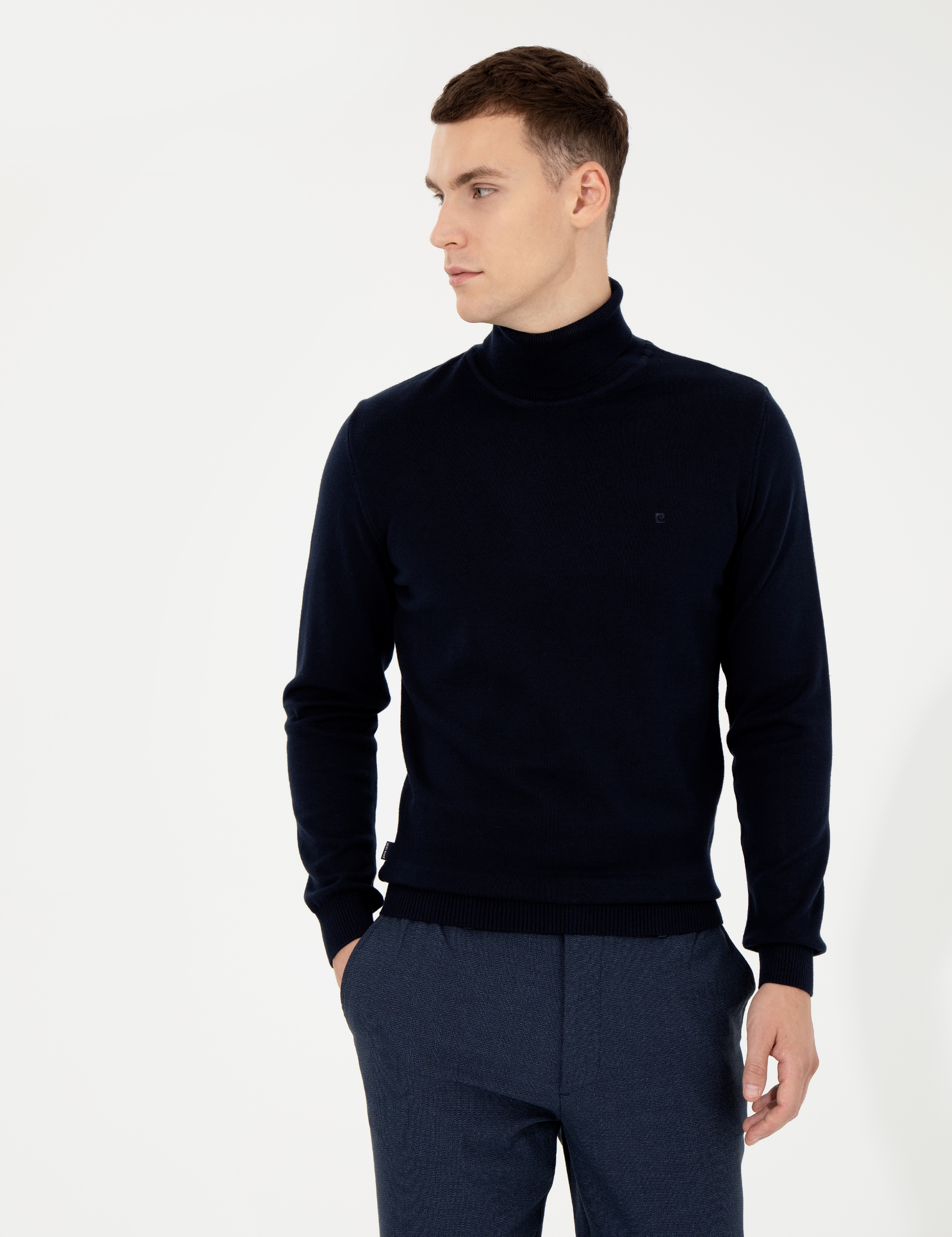 Lacivert Slim Fit Balıkçı Yaka Basic Triko Kazak